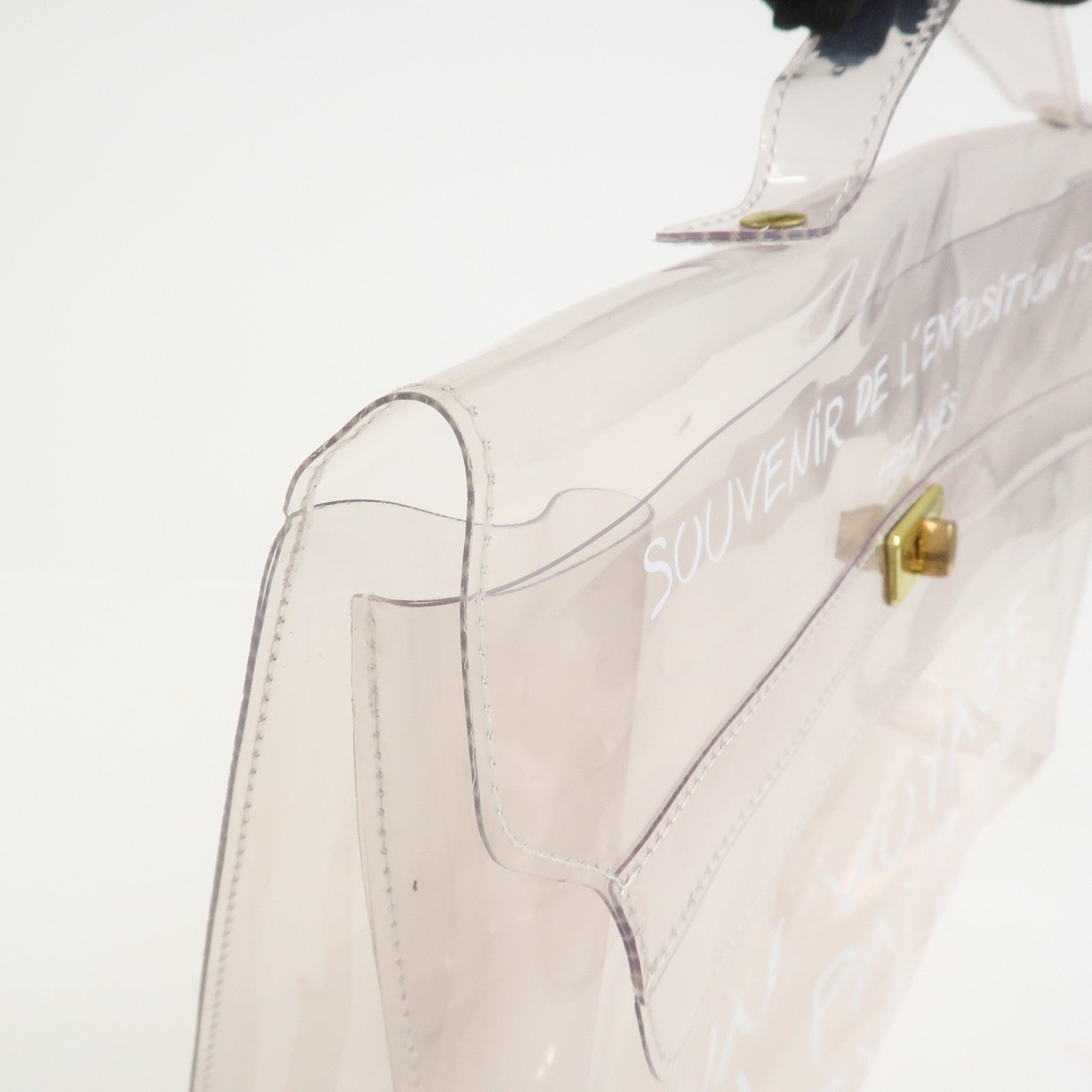 HERMES Kelly Vinyl Hand Bag Clear Transparent White Gold