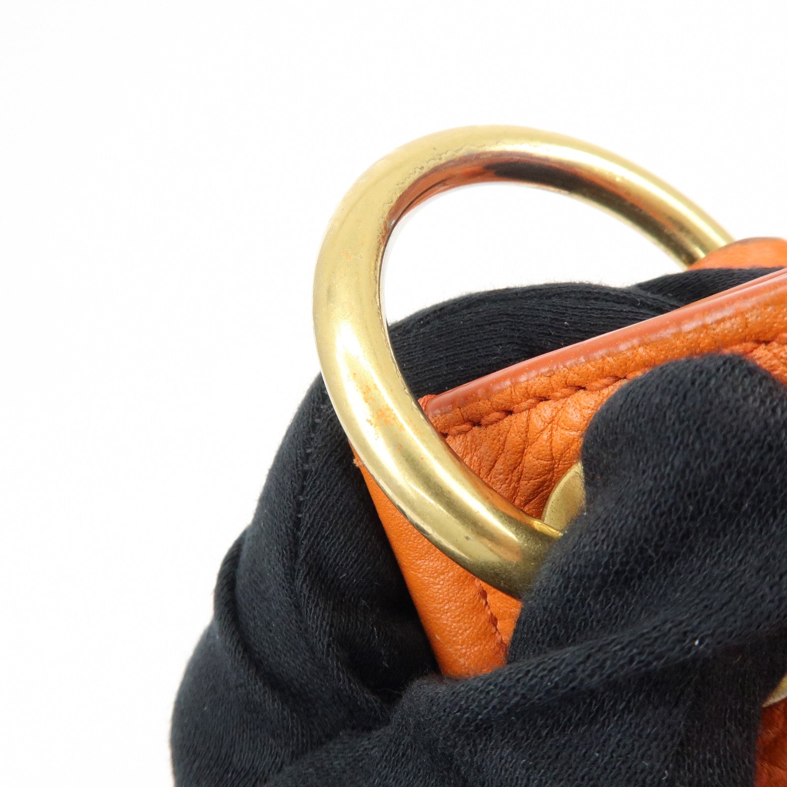 PRADA Logo Leather Shoulder Bag Tote Bag Hand Bag Orange BR4829