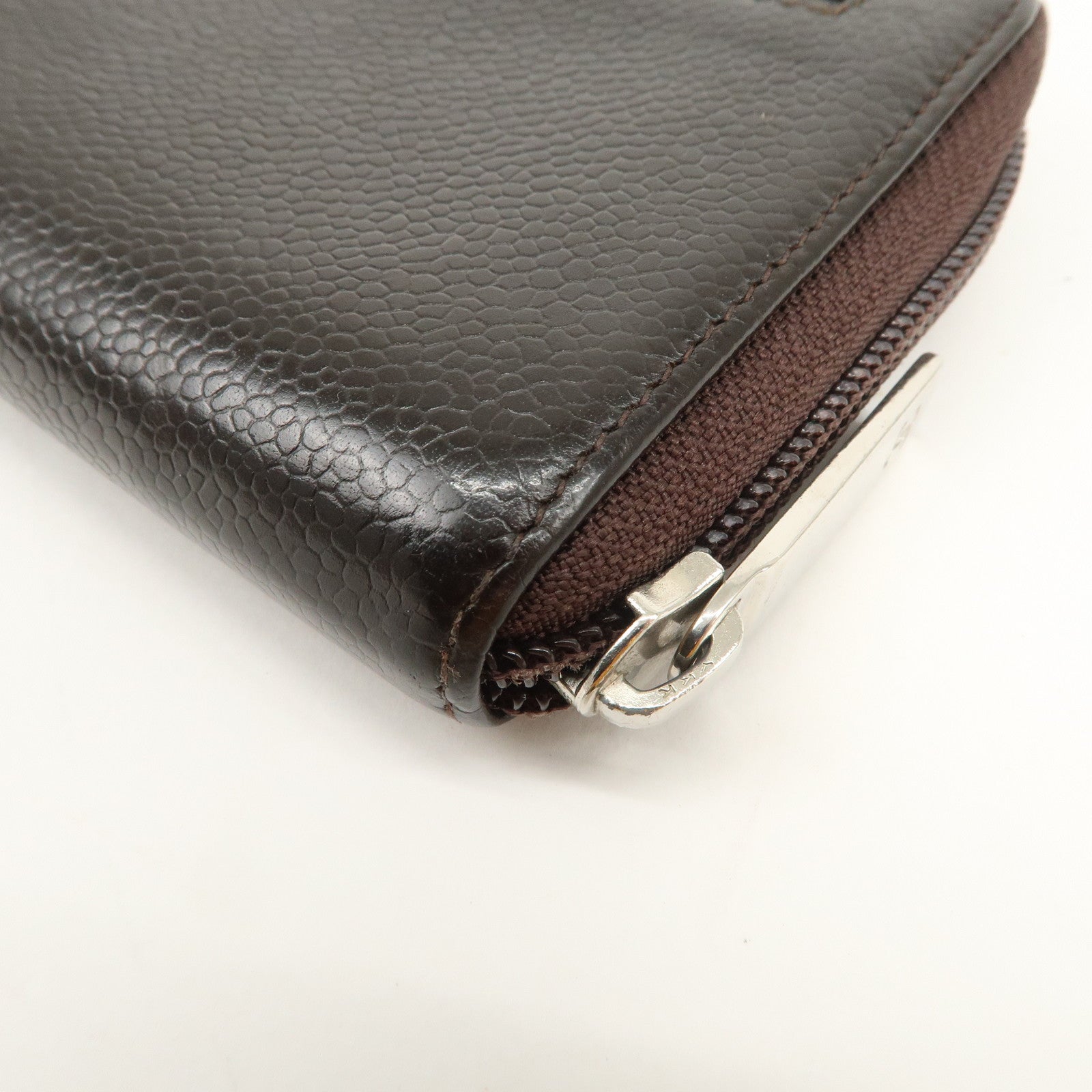 CHANEL COCO Mark Caviarskin Round Zippy Long Wallet Brown