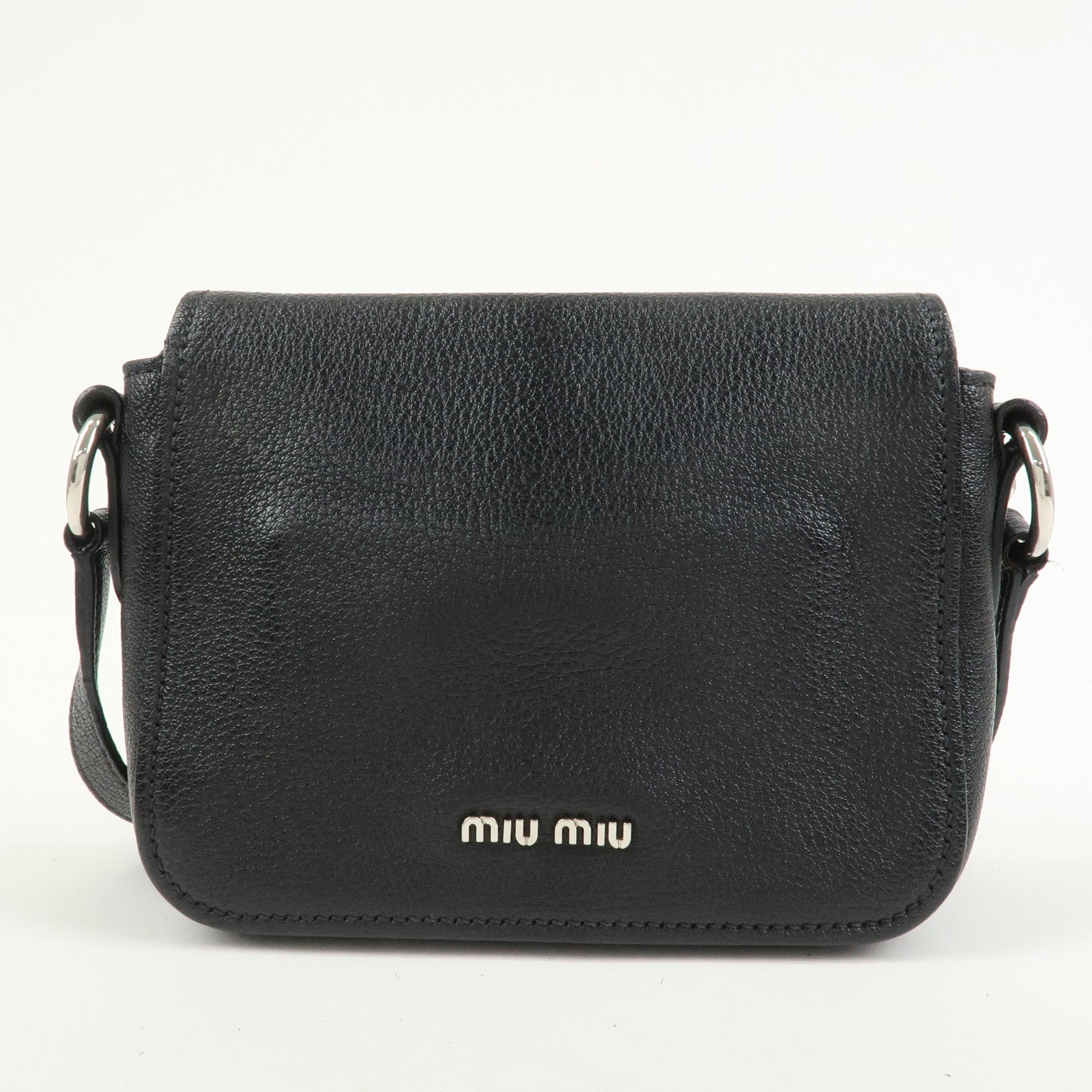MIU MIU Madras Leather Shoulder Bag Black Silver RT0638