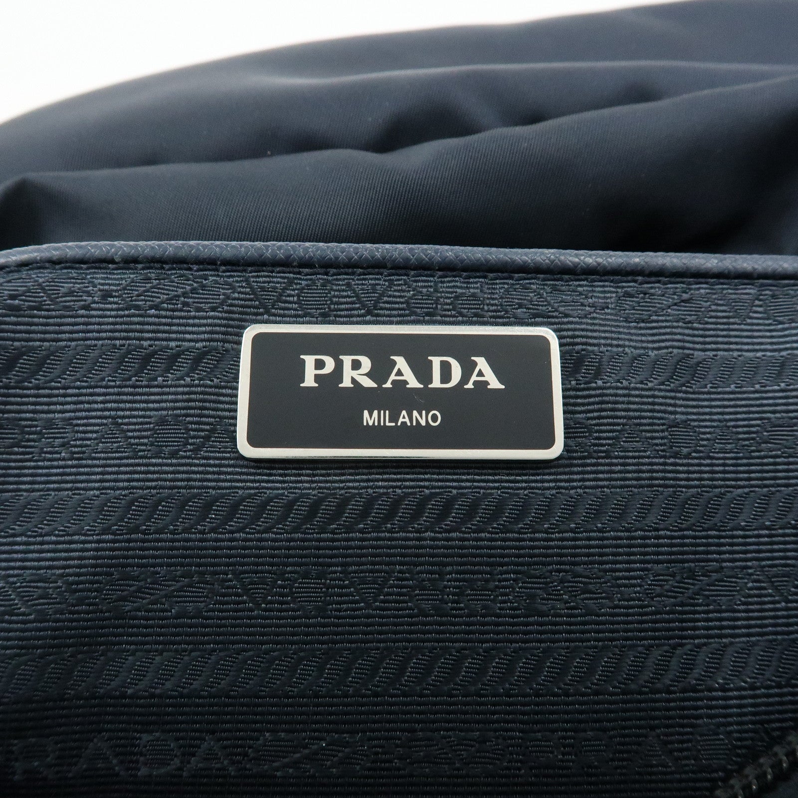 PRADA Triangle Logo Nylon Saffiano Leather Shoulder Bag Navy