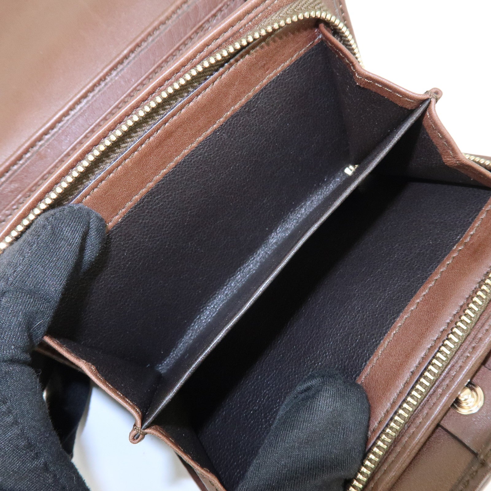 GUCCI Bamboo Leather Bi-fold Compact Wallet Brown 257017