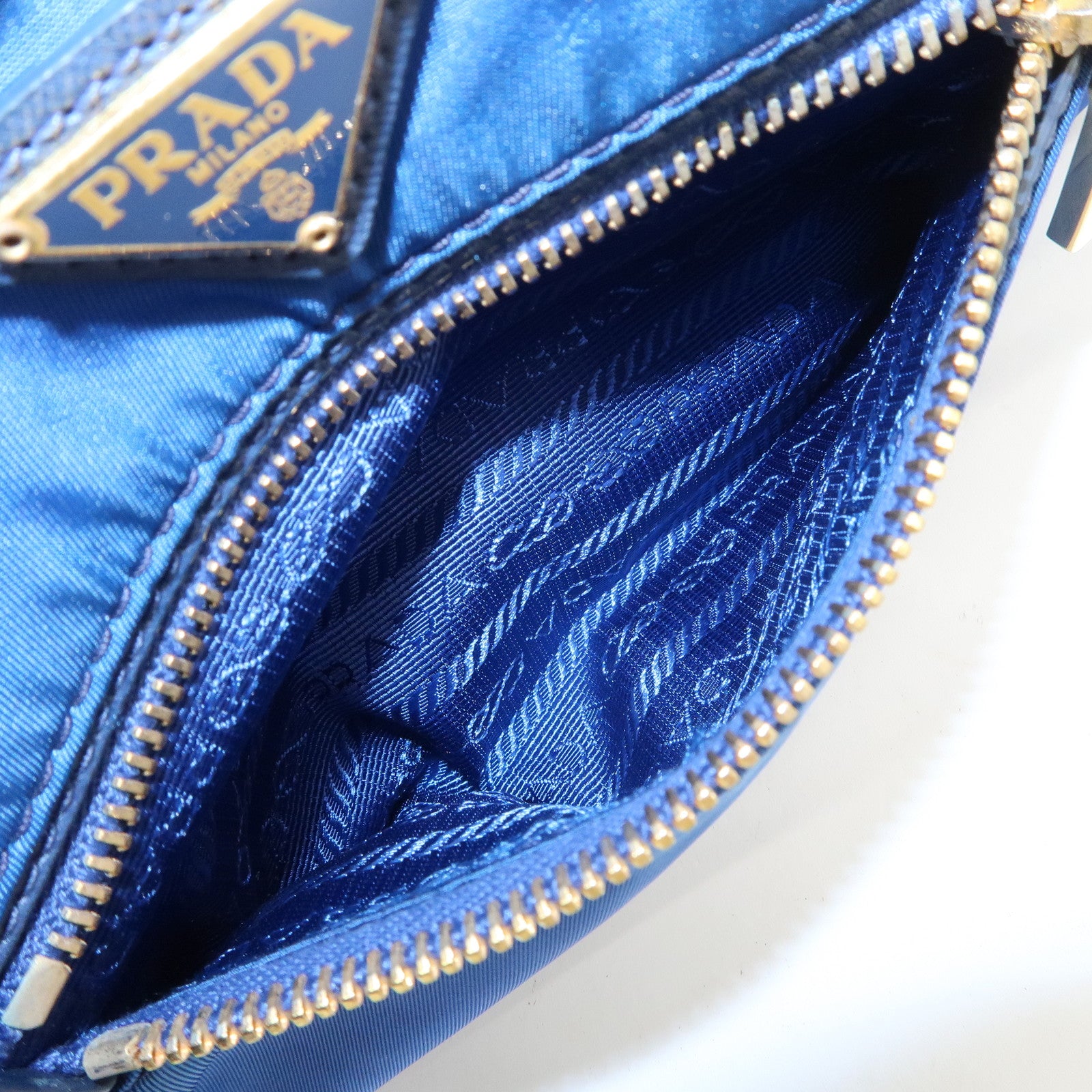 PRADA Triangle Logo Nylon Leather Mini Shoulder Bag Blue BN1834