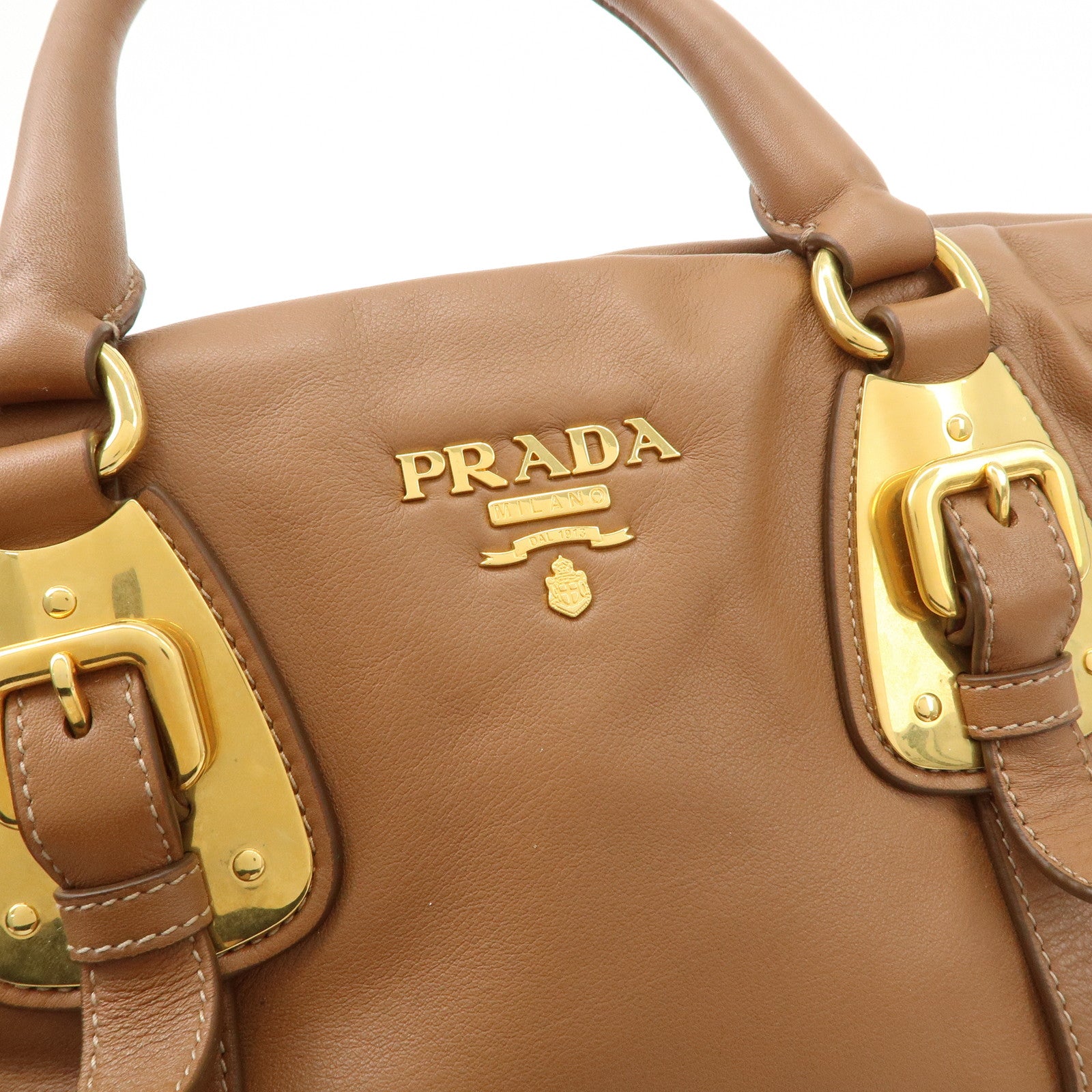 PRADA Leather 2Way Bag Hand Bag Shoulder Bag Brown BN2435 Used