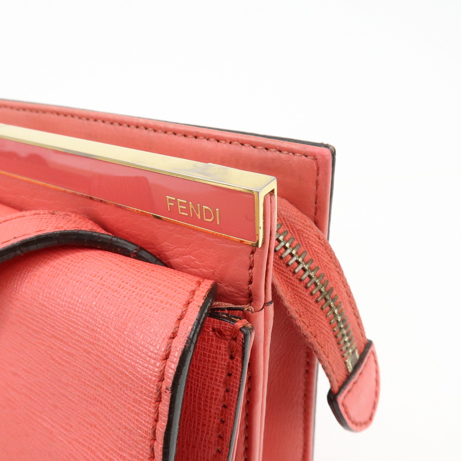FENDI Demi Jour Leather 2Way Bag Hand Bag Shoulder Bag Coral 8BT222