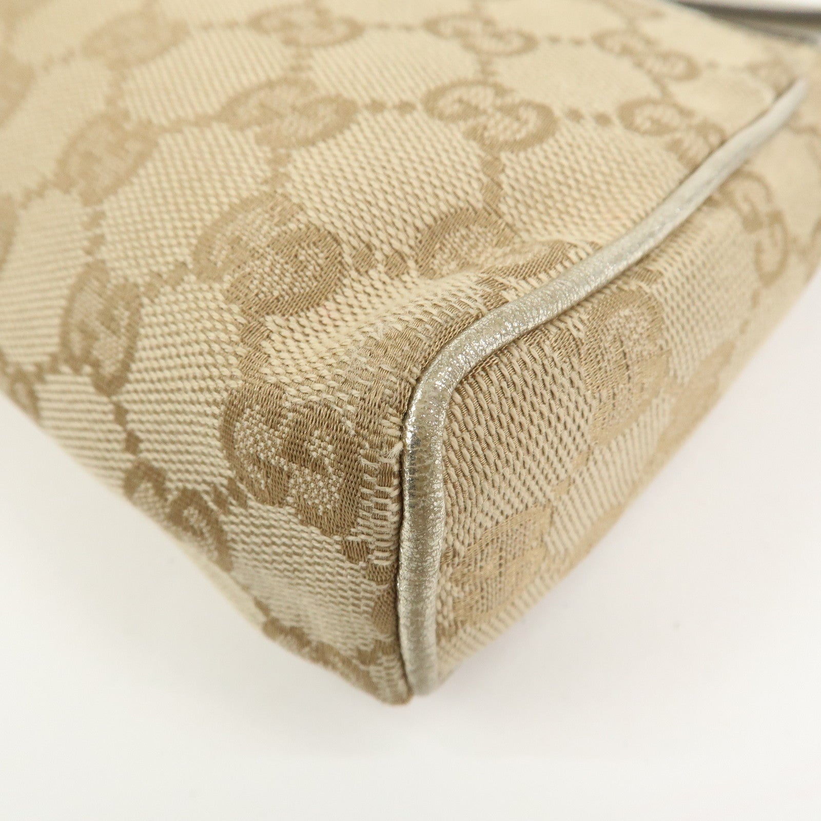 GUCCI Abbey GG Canvas Leather Pouch Hand Bag Beige Gold 145750