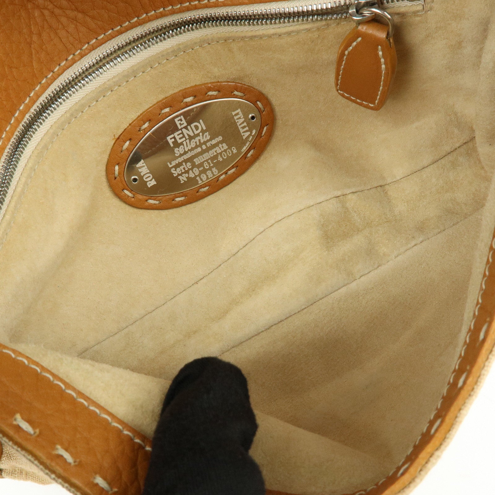 FENDI Mamma Baguette Selleria Linen Leather Shoulder Bag 8BR101