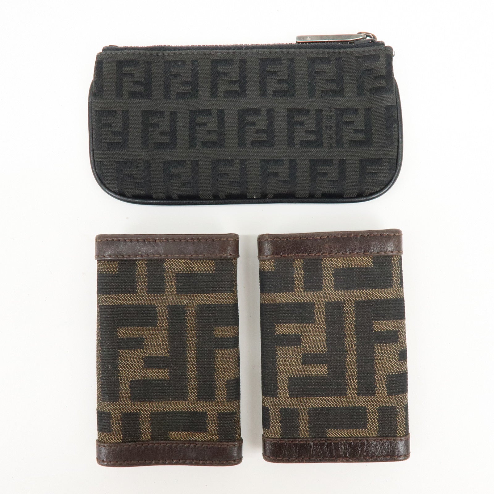 FENDI Zucca Zucchino Set of 3 Key Case Coin Case Brown Black