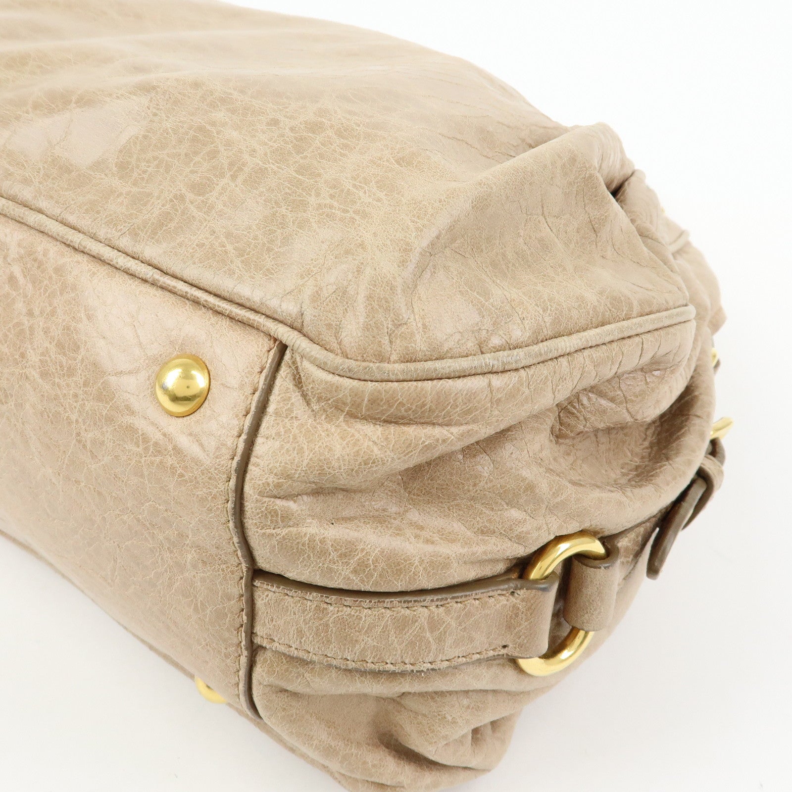 MIU MIU Leather 2Way Bag Hand Bag Shoulder Bag Beige