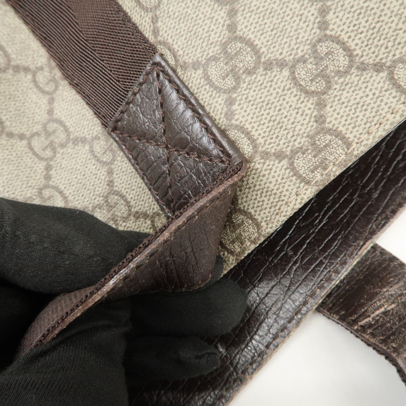 GUCCI GG Supreme Canvas Leather Tote Bag Shoulder Bag Brown 141624