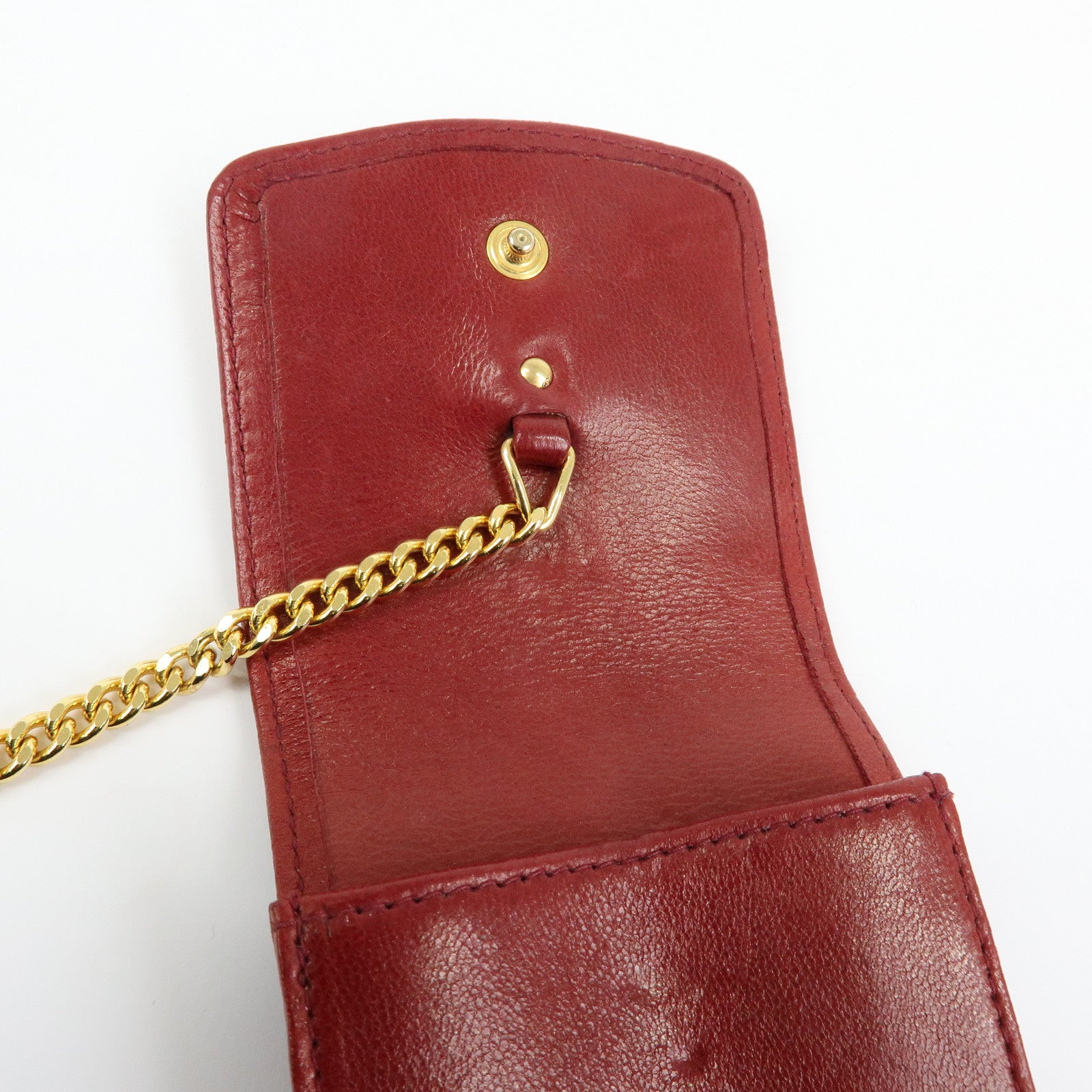 CHANEL COCO Mark Lamb Skin Cigarette Case Key Case Red