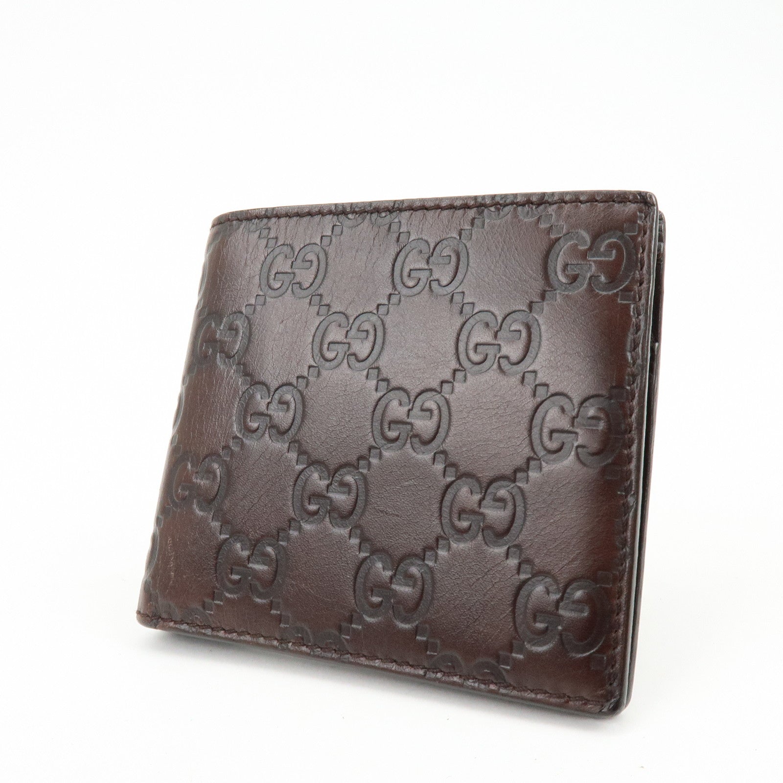 GUCCI Guccissima Leather Bi-fold Compact Wallet Dark Brown 146223