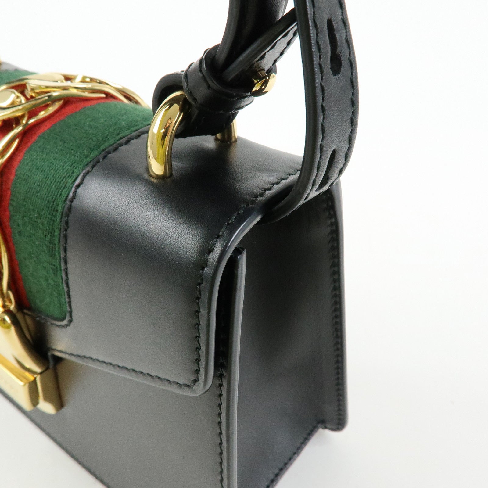 GUCCI Sylvie Sherry Leather 2Way Hand Bag Shoulder Bag Black 470270