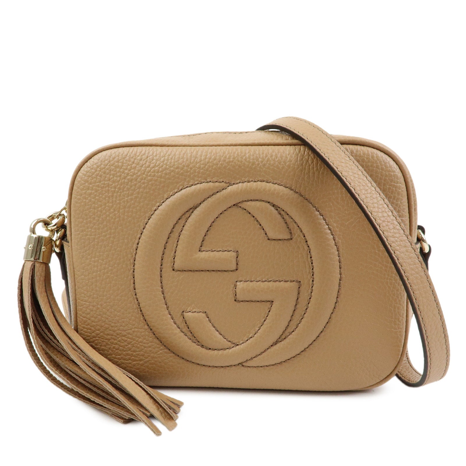 GUCCI SOHO Interlocking G Leahter Small Disco Bag Beige 722319