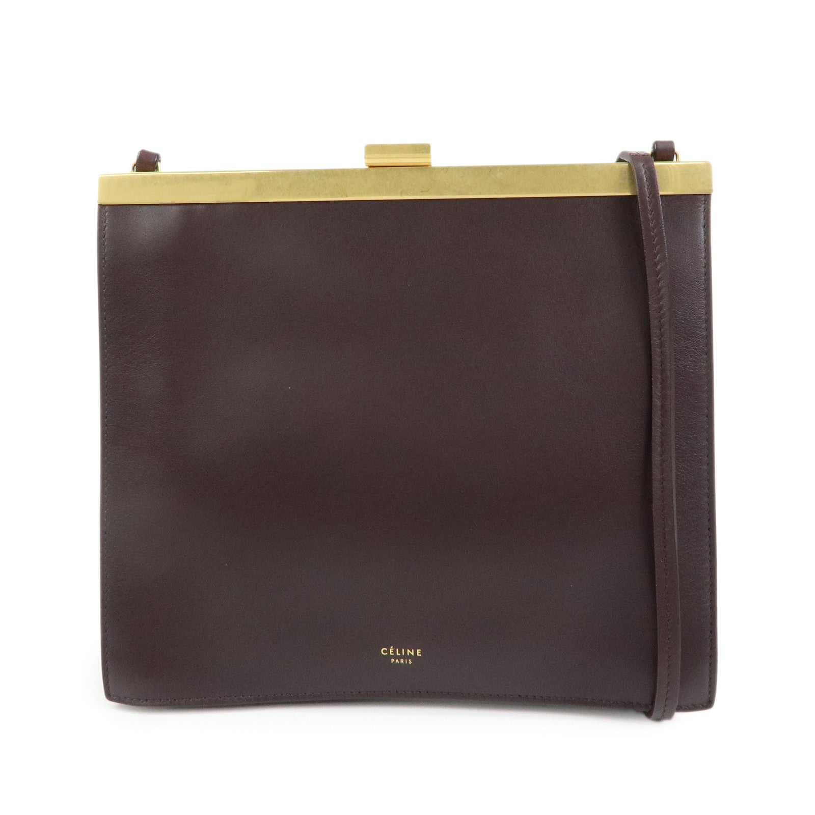 CELINE Leather Mini Clasp Shoulder Bag Dark Brown 181053ASG
