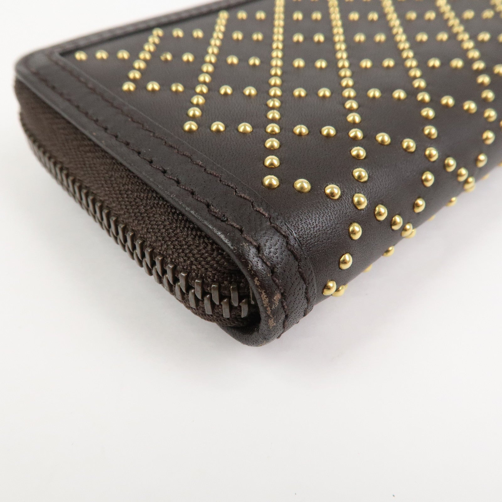 GUCCI Diamante Leather Coin Case Coin Wallet Brown Gold 337689