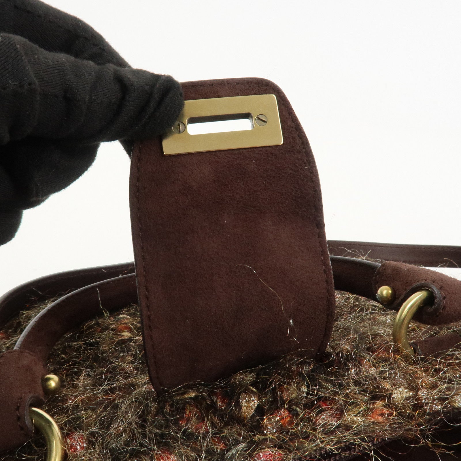 Ferragamo Gancini Wool Suede 2Way Bag Hand Bag Shoulder Bag Brown