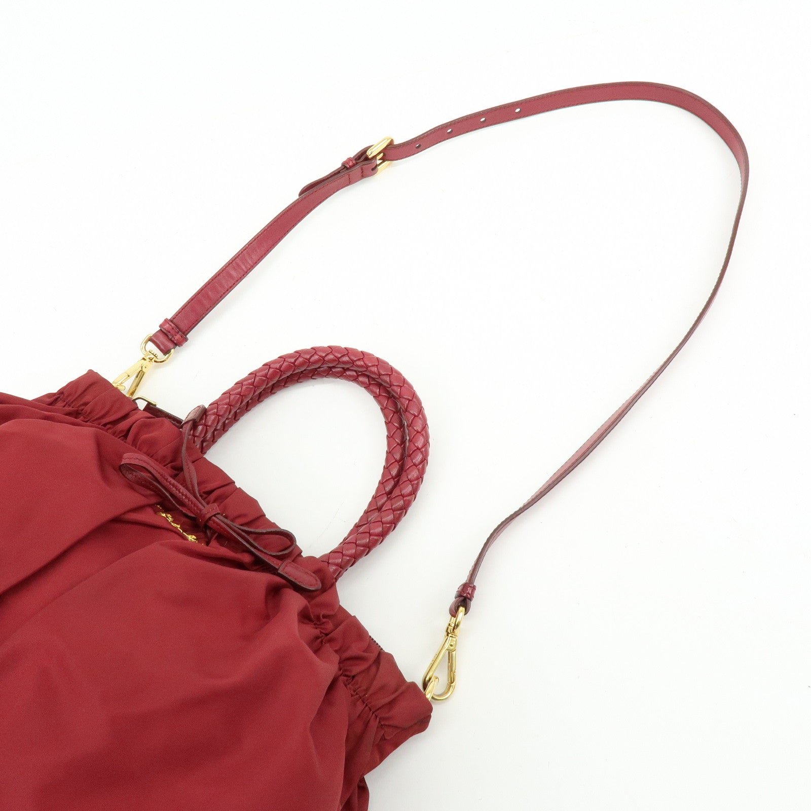 PRADA Nylon Leather Ribbon 2Way Bag Hand Bag Shoulder Bag Red