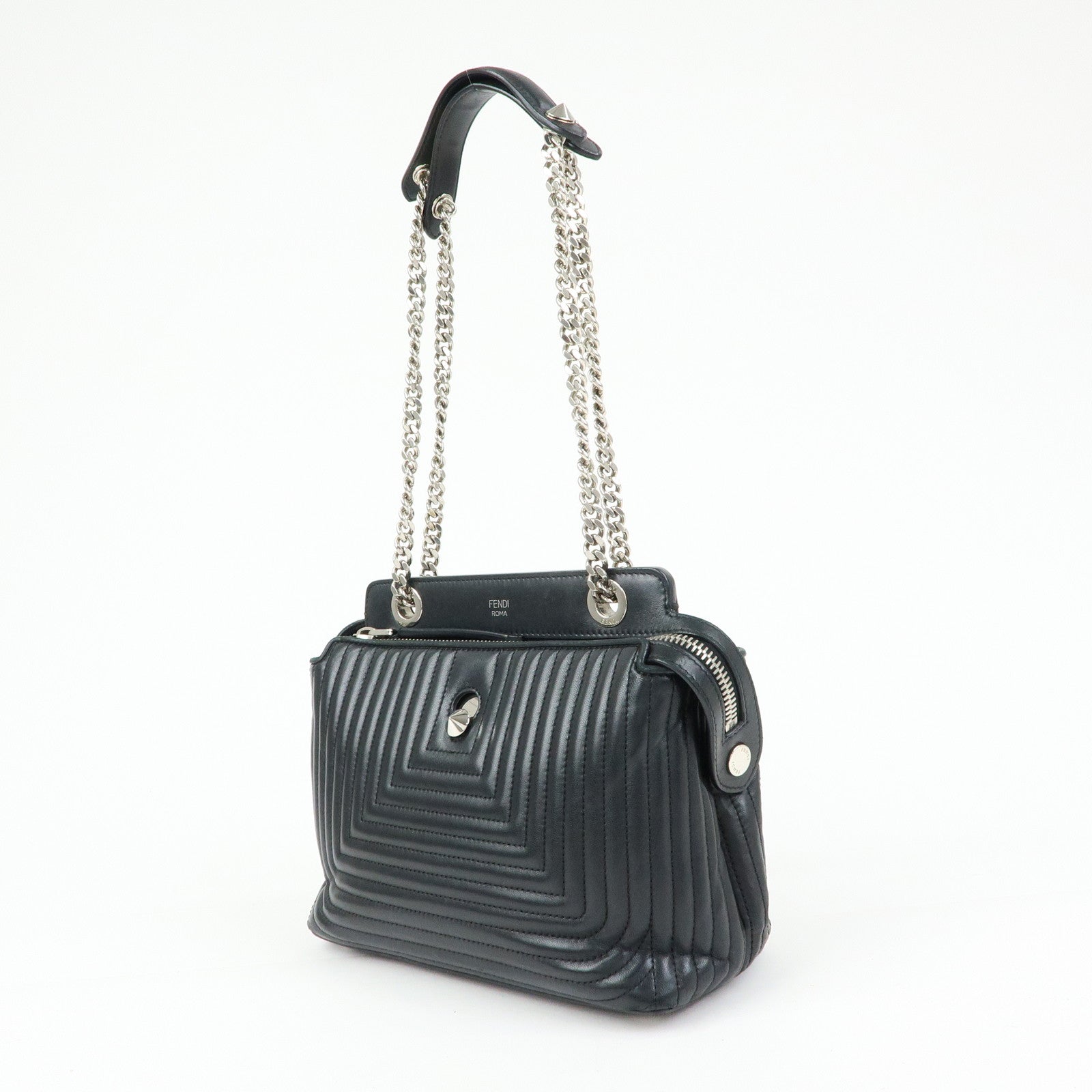 FENDI Dotcom Leather 2Way Bag Hand Bag Shoulder Bag Black 8BN299