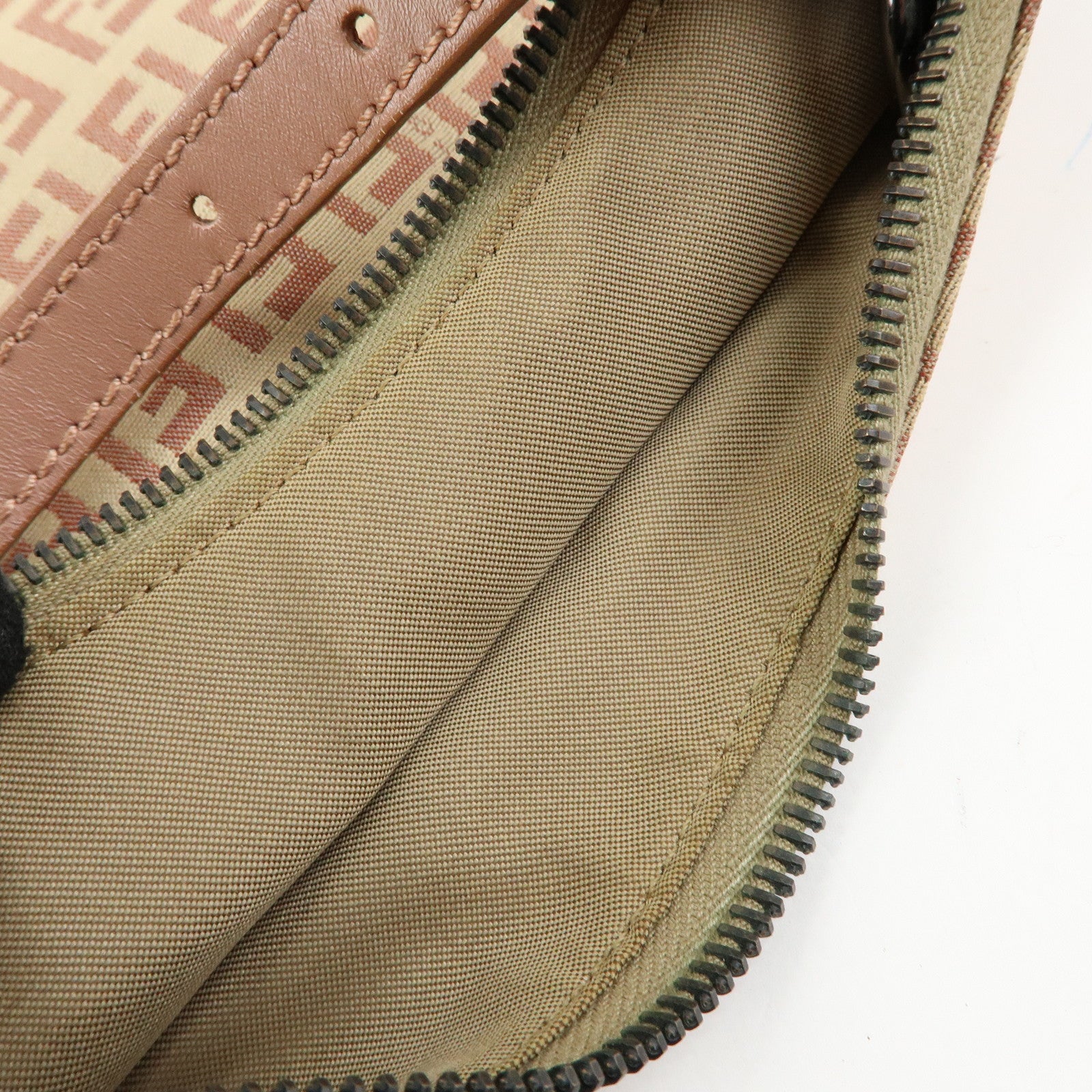 FENDI Zucchino Canvas Leather Hand Bag Beige Pink 8BR248