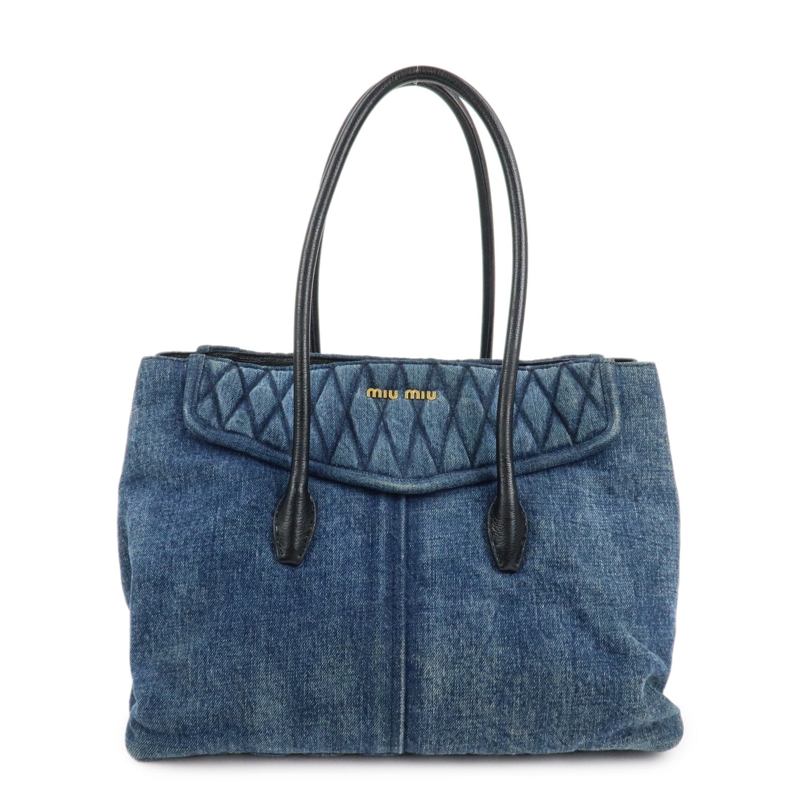 MIU MIU Biker Denim Leather Tote Bag Hand Bag Navy RR1932