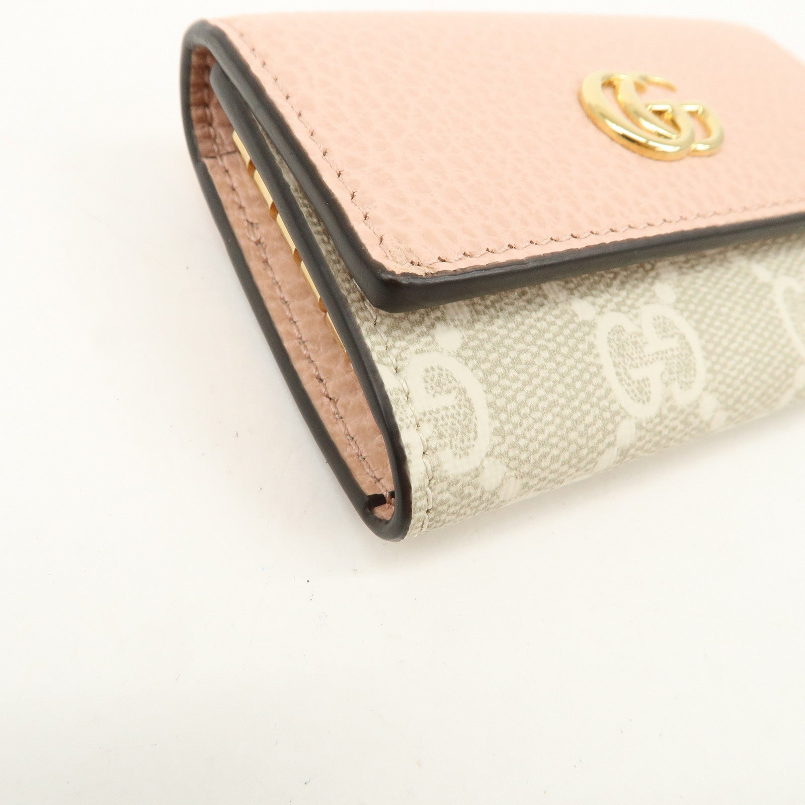 GUCCI GG Marmont Leather GG Supreme 6 Key Case Pink Beige 456118
