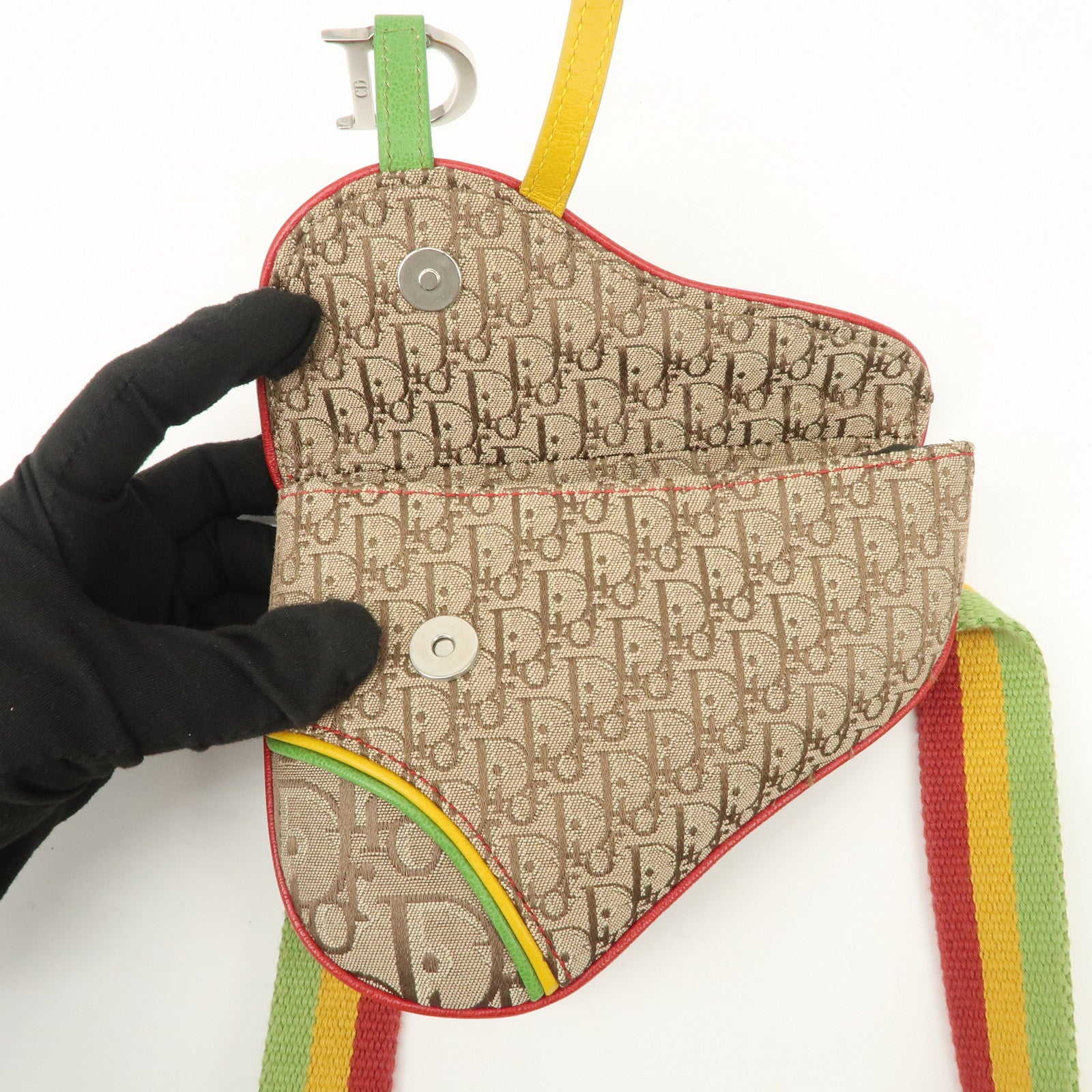 Christian Dior Rasta Trotter Canvas Waist Pouch Beige Red Yellow