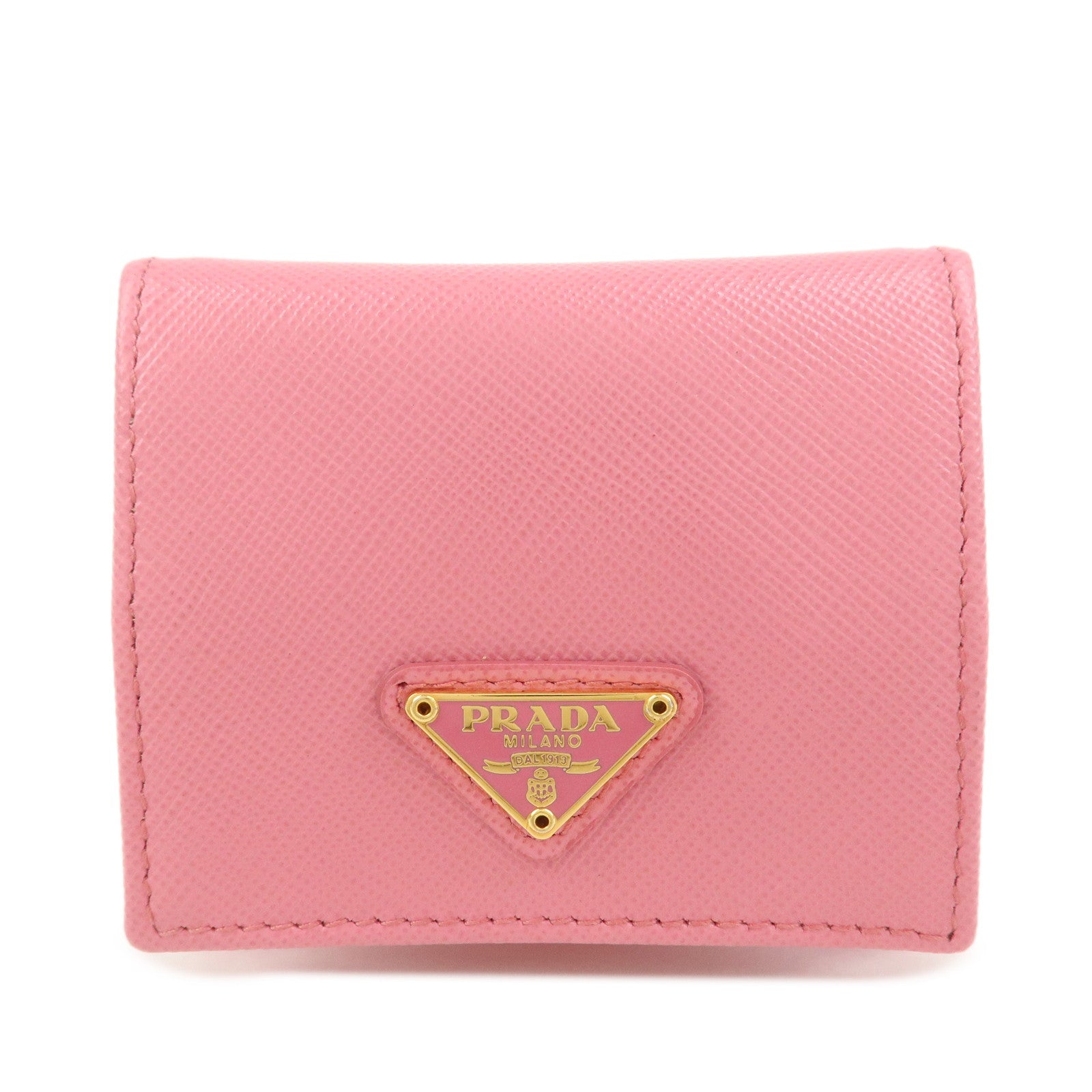 PRADA Triangle Logo Saffiano Leather Coin Case Pink 1M0935