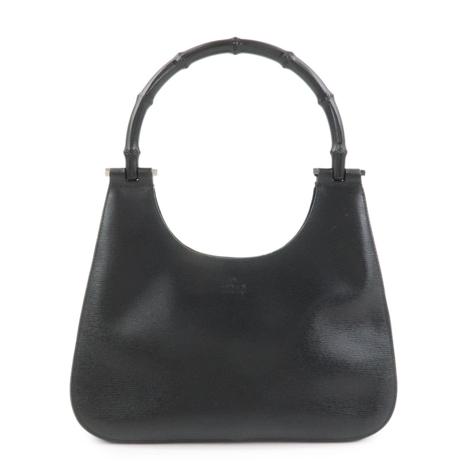 GUCCI Bamboo Leather Hand Bag Shoulder Bag Black 001.3761