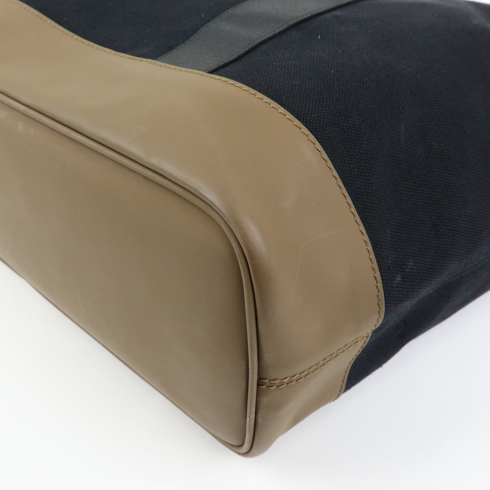 BALENCIAGA Canvas Leather Boston Bag Hand Bag Black Brown 433672