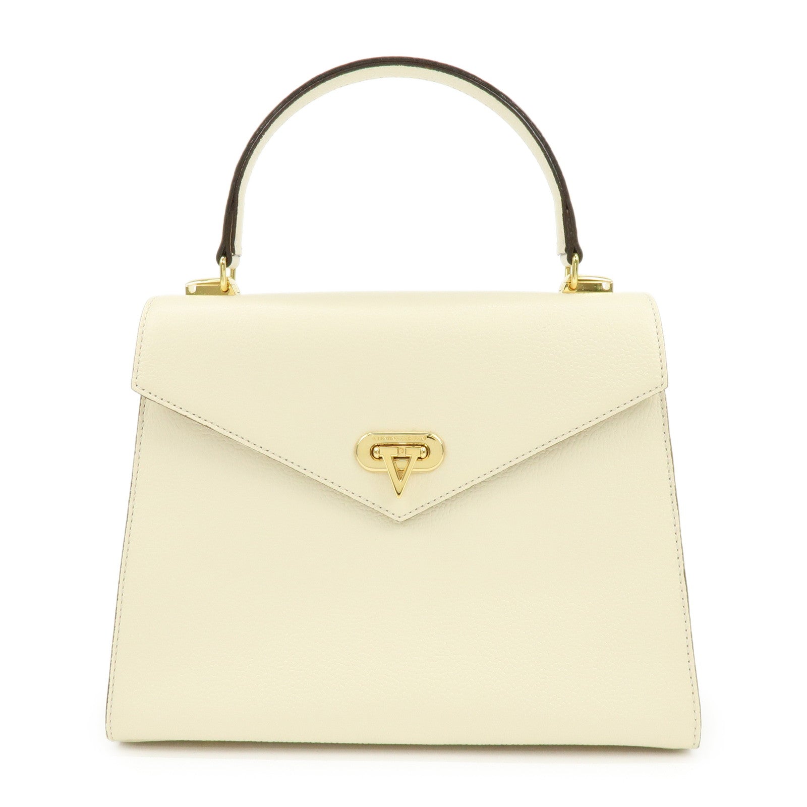 VALENTINO GARAVANI V Logo Leather Hand Bag Ivory