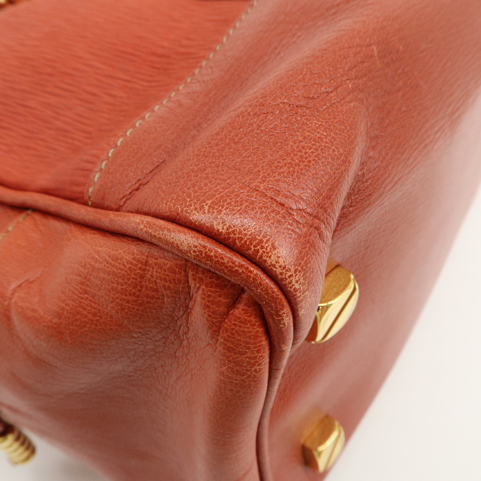 LOEWE Velazquez Leather Hand Bag Boston Bag Orange