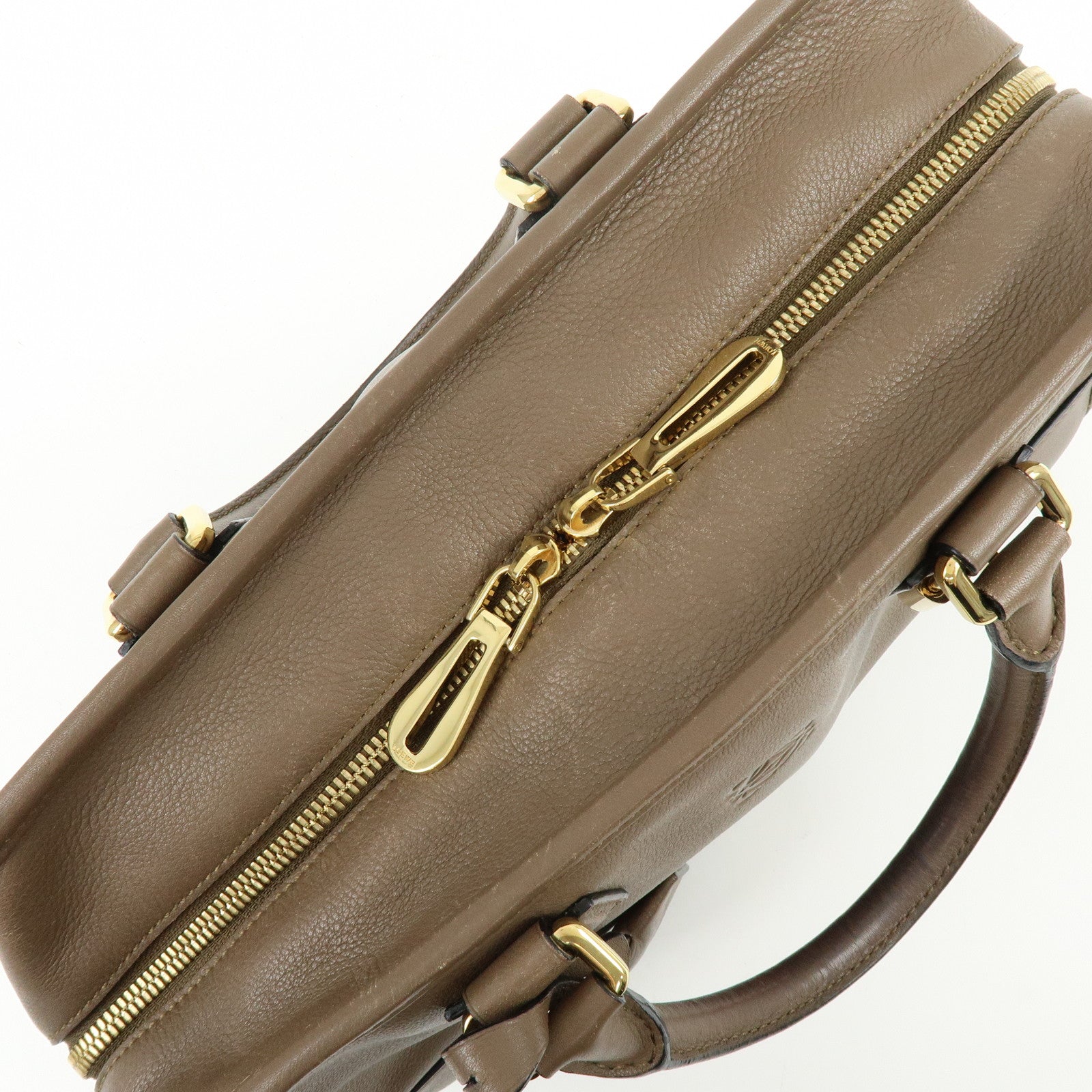 LOEWE Anagram Amazona 28 Leather Hand Bag Boston Bag Brown