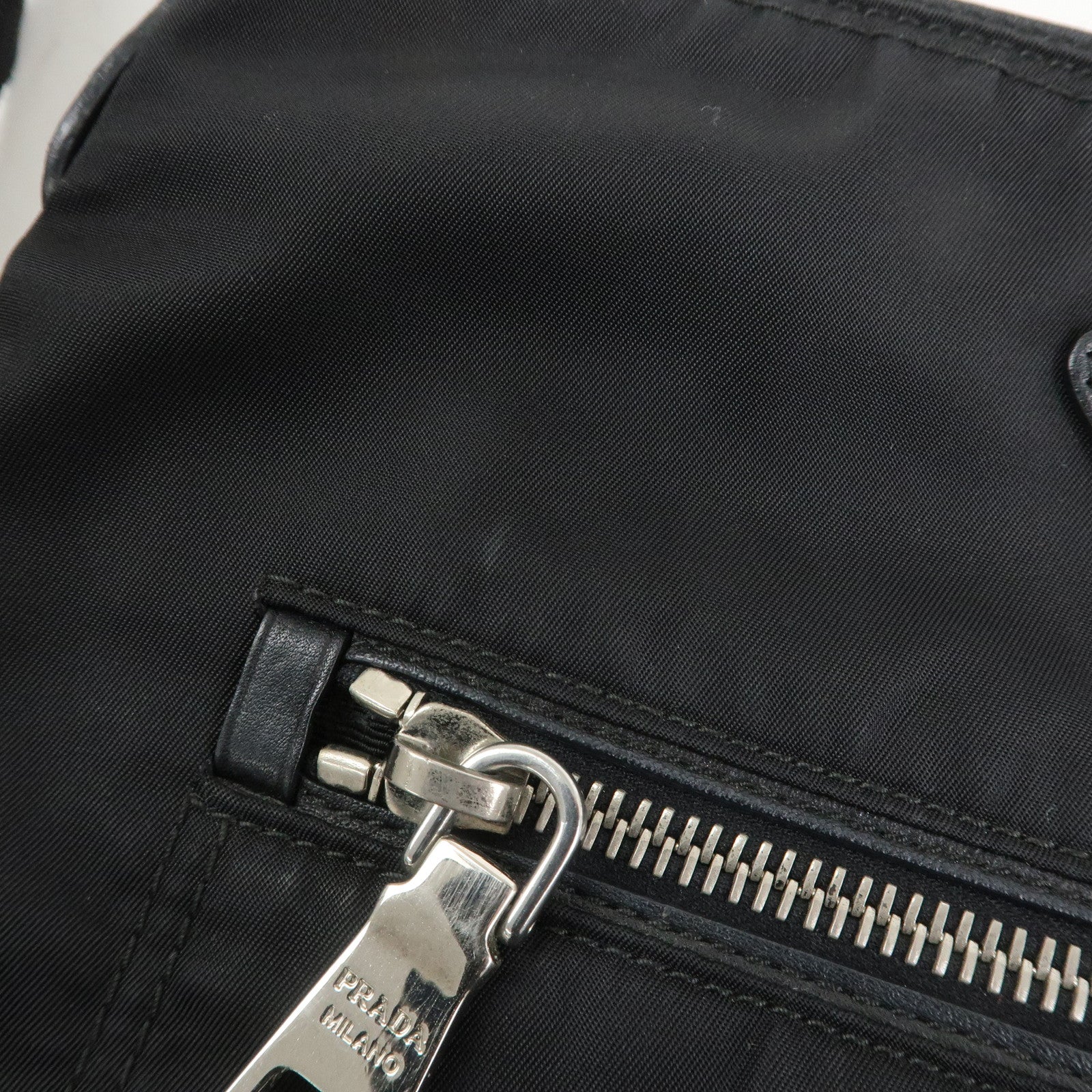 PRADA Triangle Logo Nylon Leather Shoulder Bag Black BT0716
