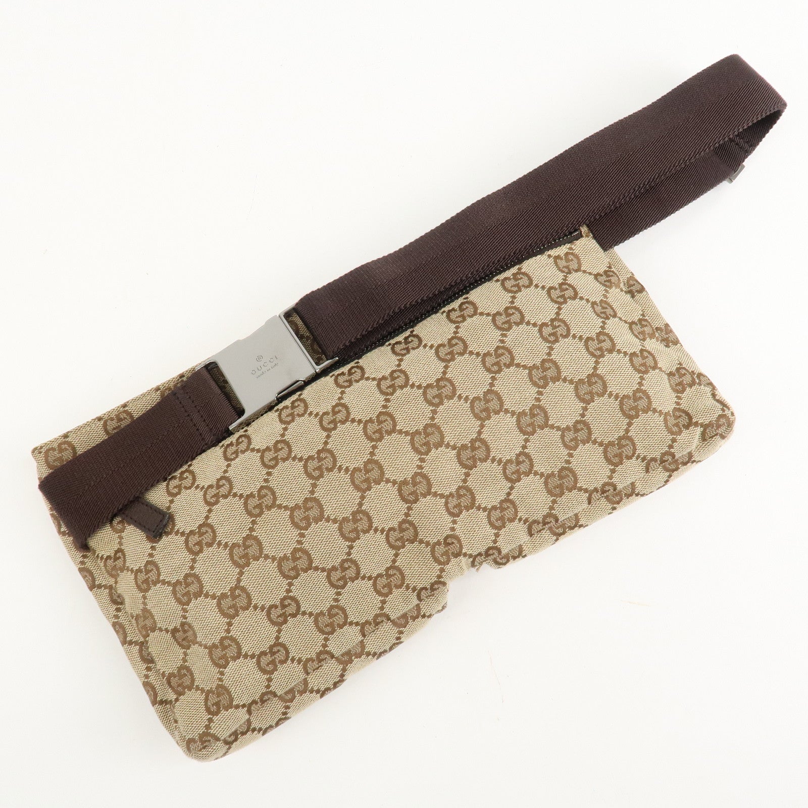 GUCCI GG Canvas Leather Waist Bag Crossbody Bag Beige Brown 28566 Used