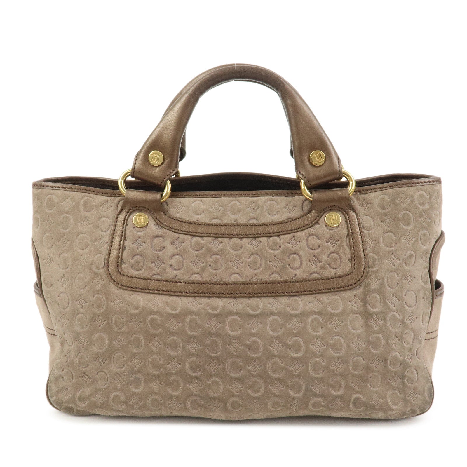 CELINE C Macadam Suede Leather Boogie Bag Hand Bag Beige Brown
