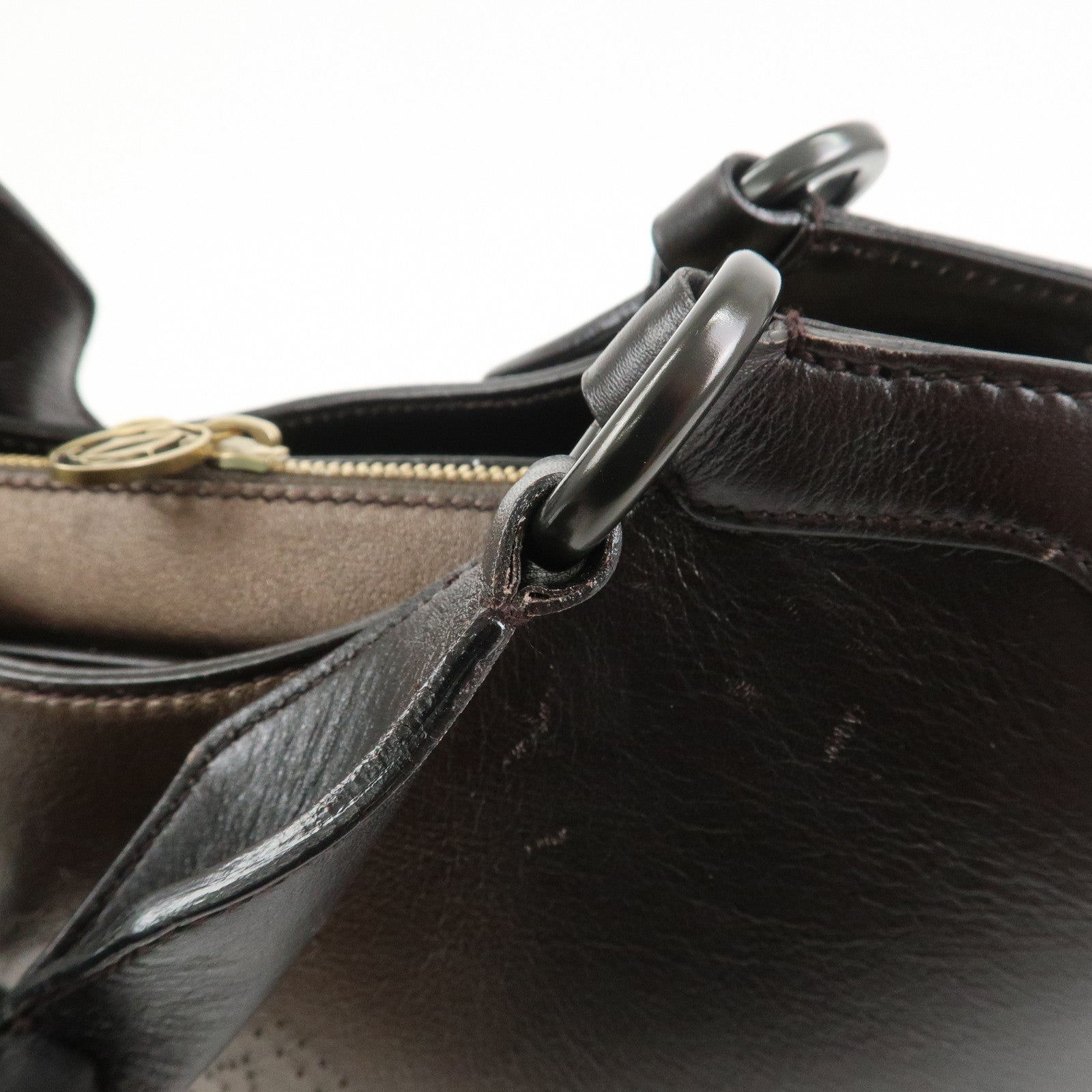 Cartier Marcello de Cartier Leather Hand Bag Dark Brown