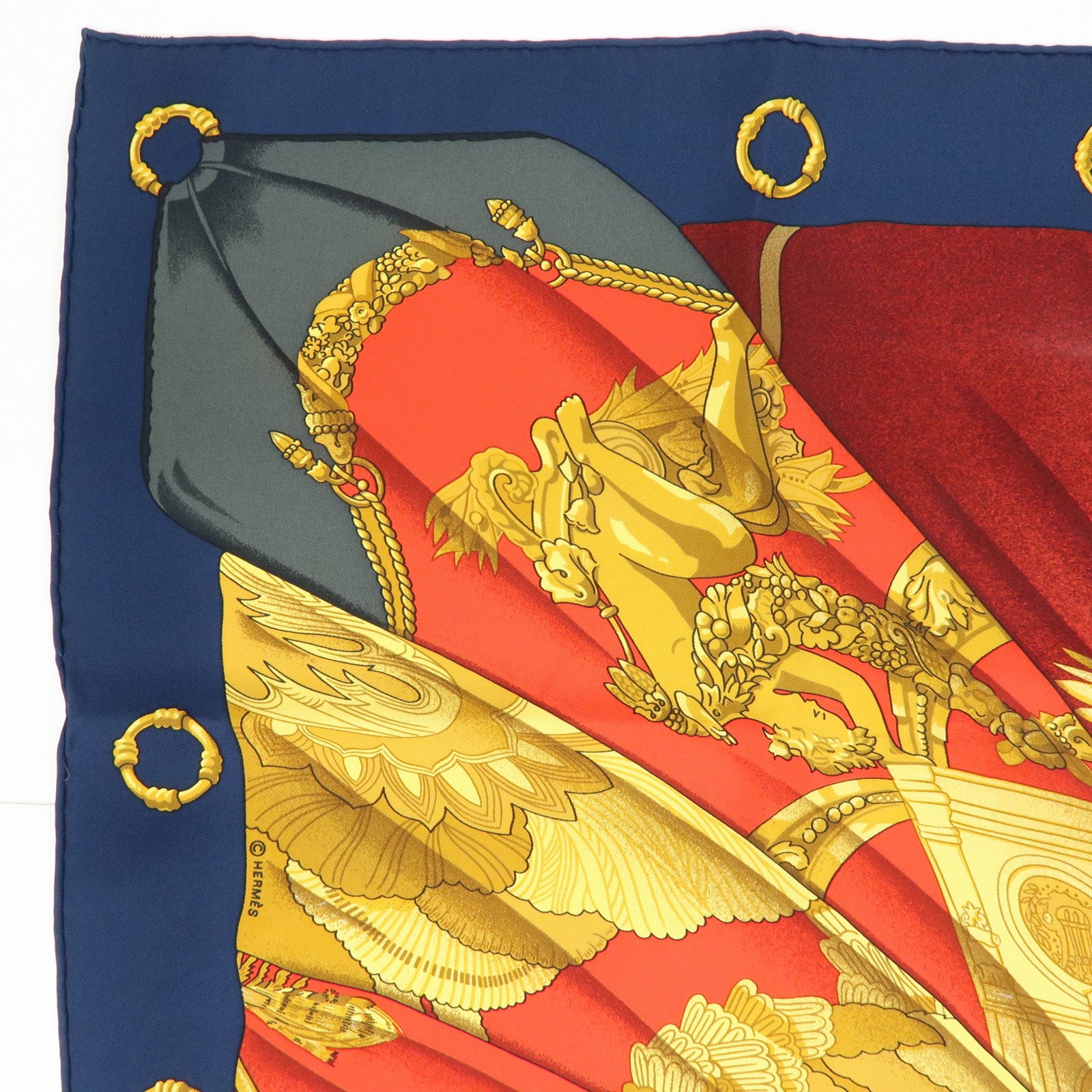 HERMES Carre 90 Silk 100% Soleil de Soie Scarf Red Yellow