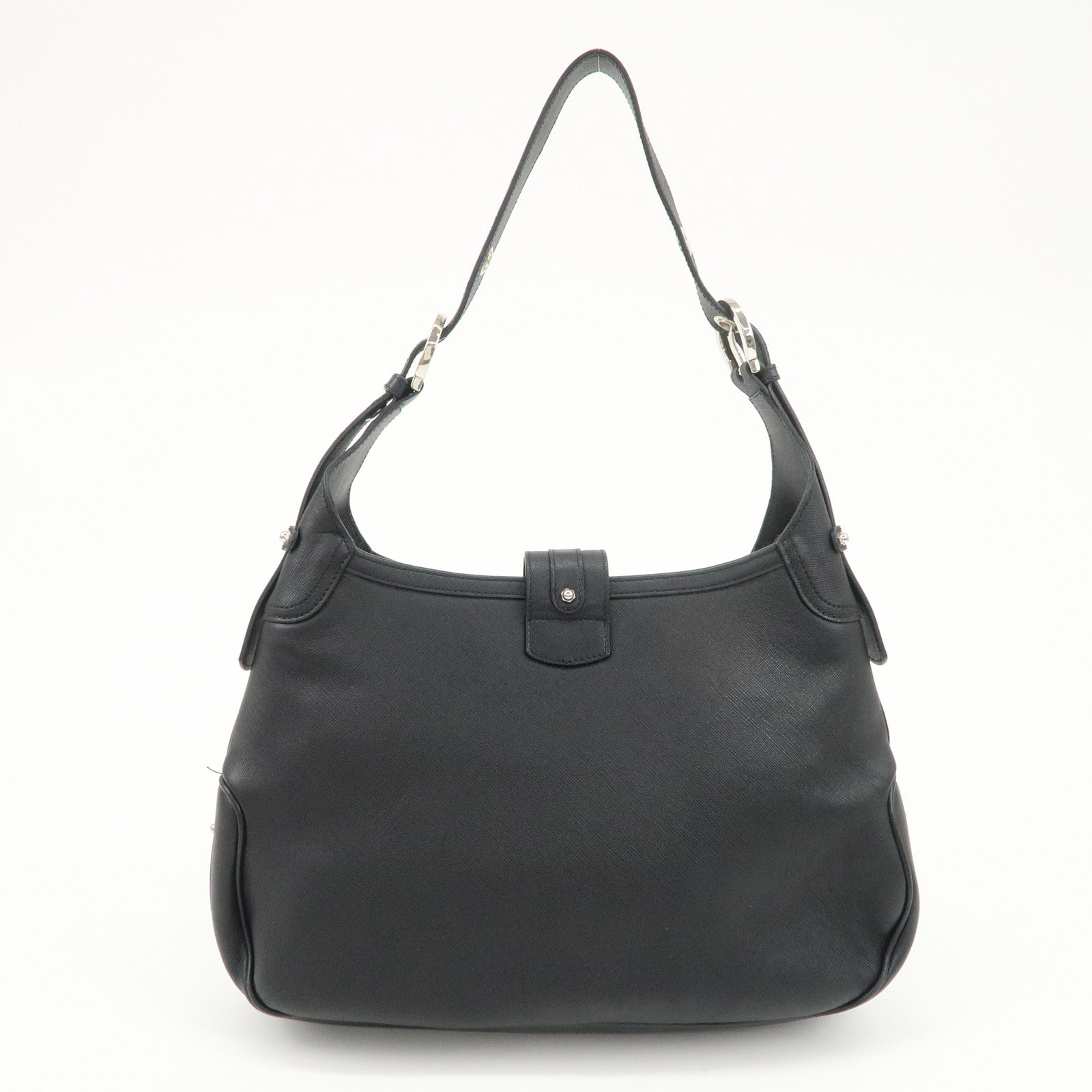 Ferragamo Gancini Leather Shoulder Bag Black Used