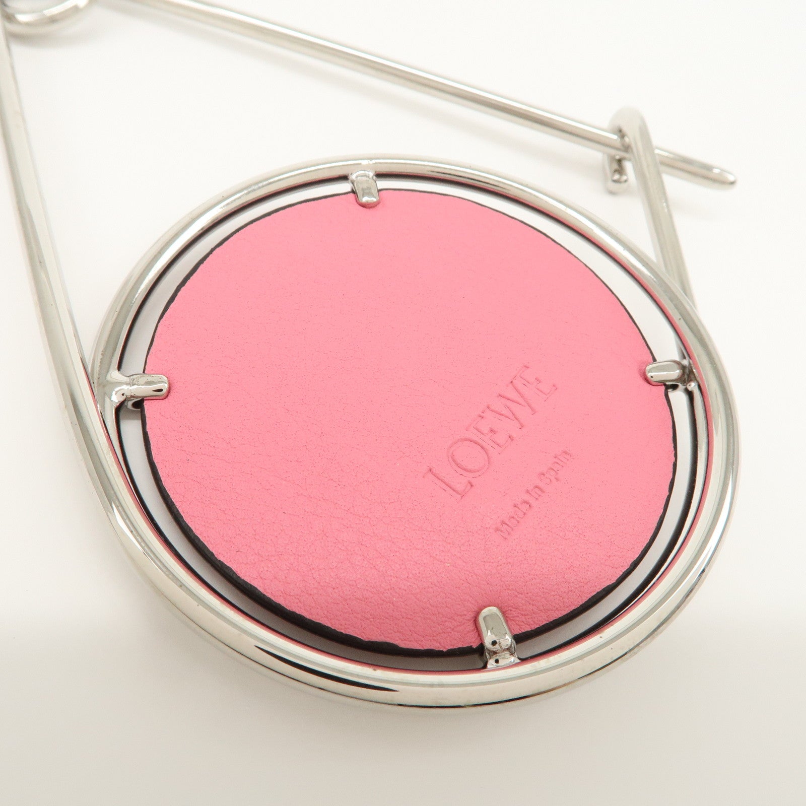 LOEWE Leather Metal Rose Meccano Pin Pink Black Silver