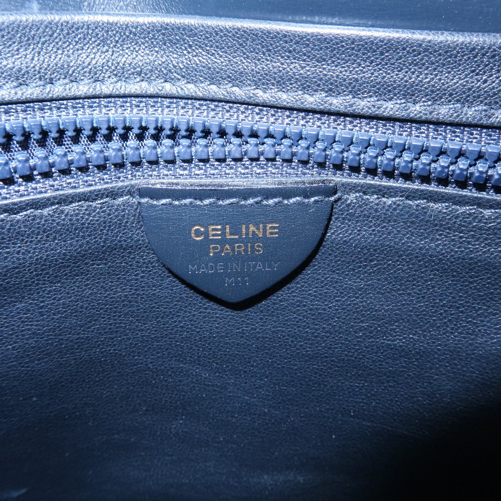 CELINE Leather Envelope Flap Clutch Bag Pouch Navy