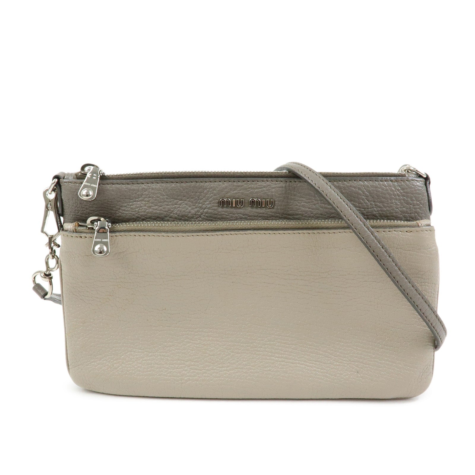 MIU MIU MADRAS Leather 2Way Bag Hand Bag Shoulder Bag Greige RP0369