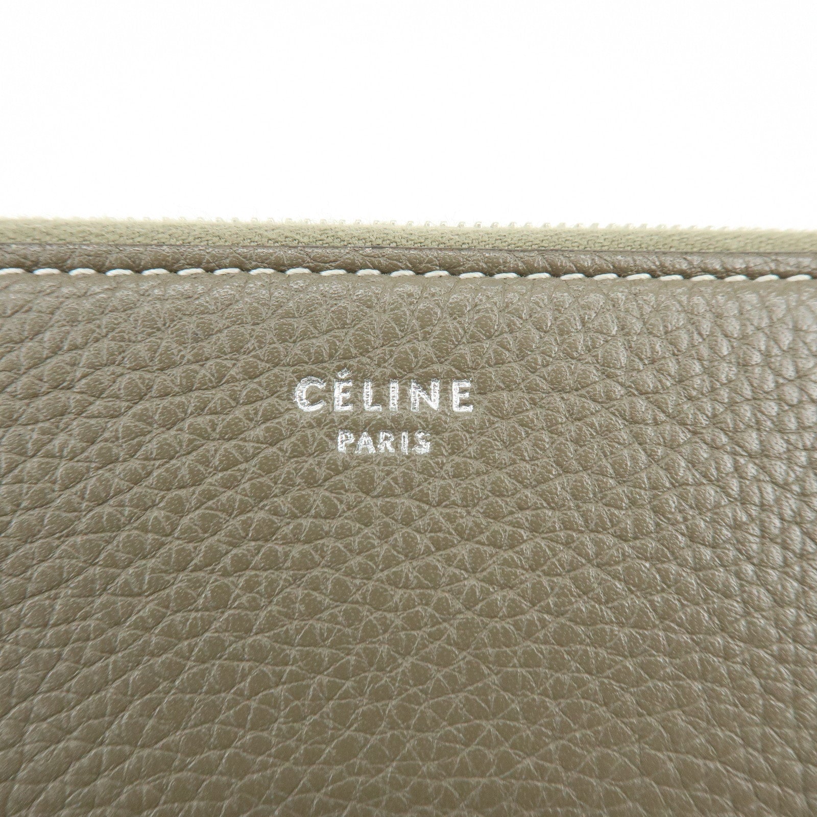 CELINE Logo Claf Leather Round Zippy Long Wallet Greige Beige