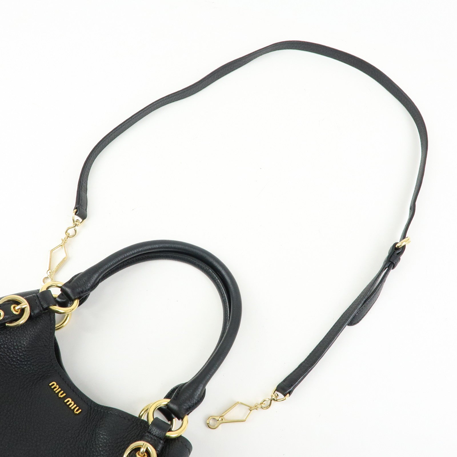 MIU MIU Madras Leather 2Way Bag Hand Bag Shoulder Bag Black 5BE886