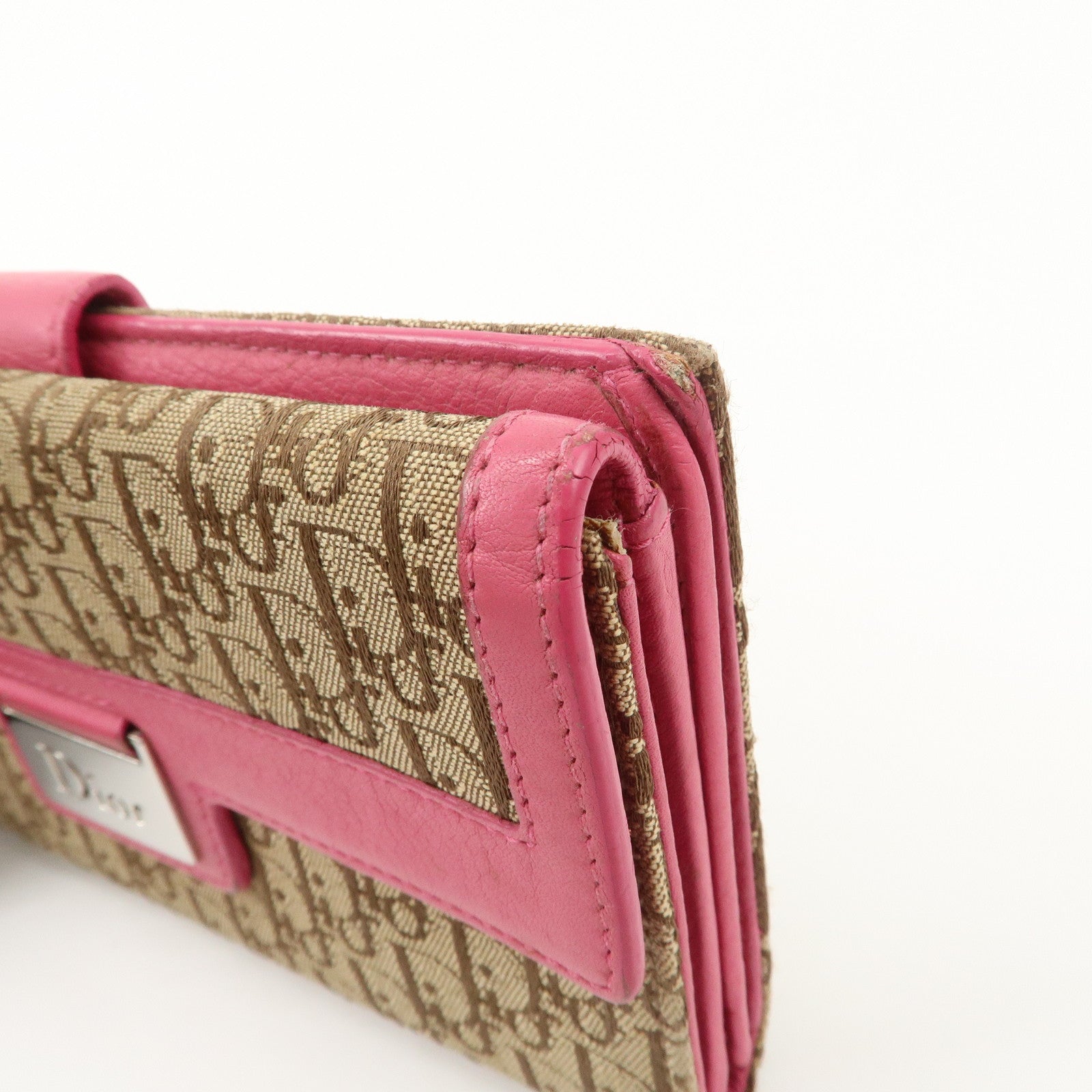 Christian Dior Trotter Street Chic Canvas Leather Long Wallet Pink