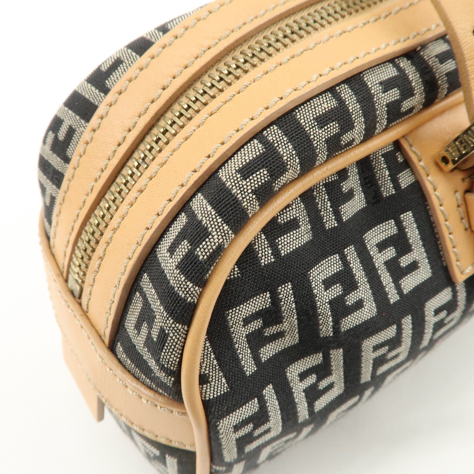 FENDI Zucchino Canvas Leather Mini Boston Bag Hand Bag Black 8BL007