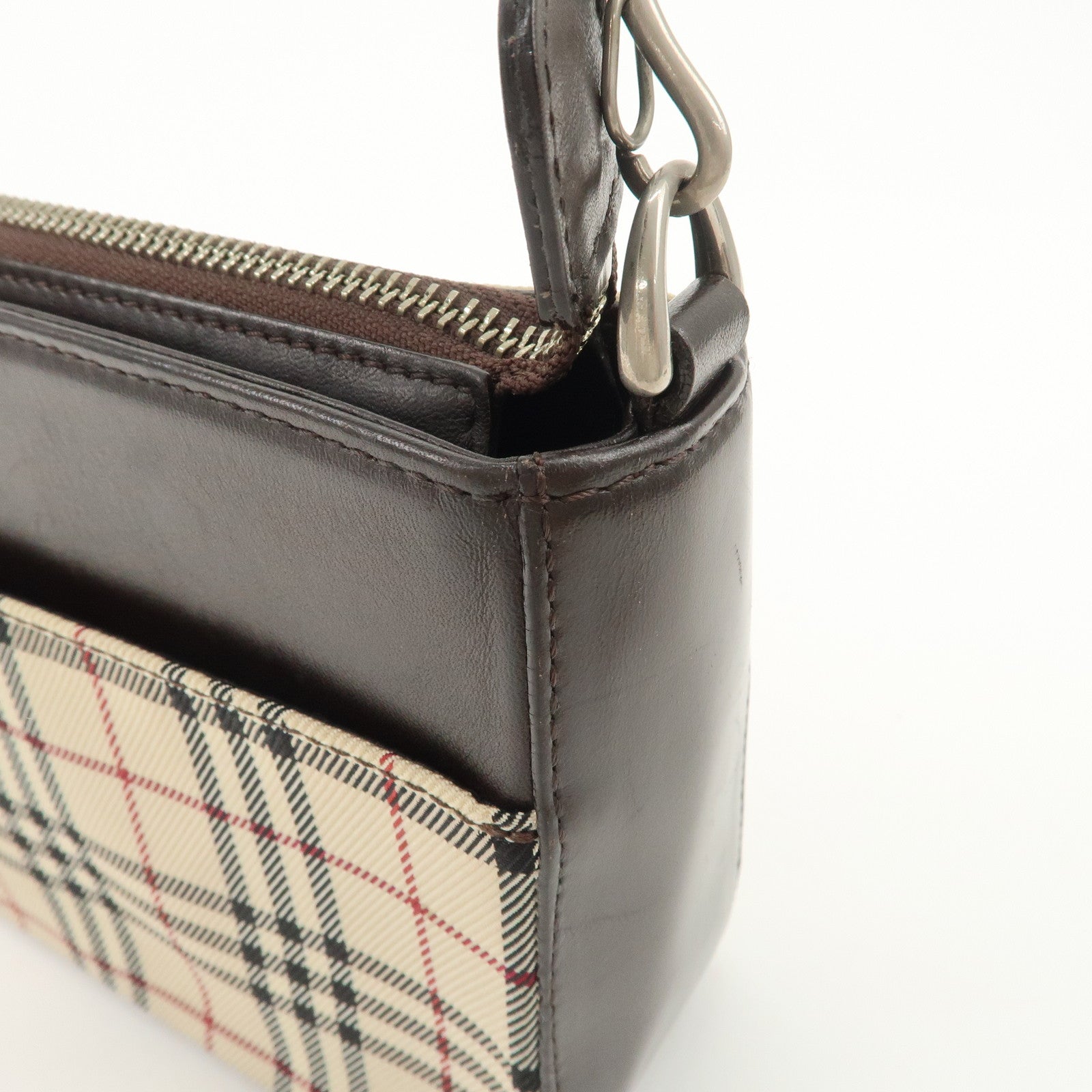 BURBERRY Leather Canvas Shoulder Bag Nova Plaid Brown