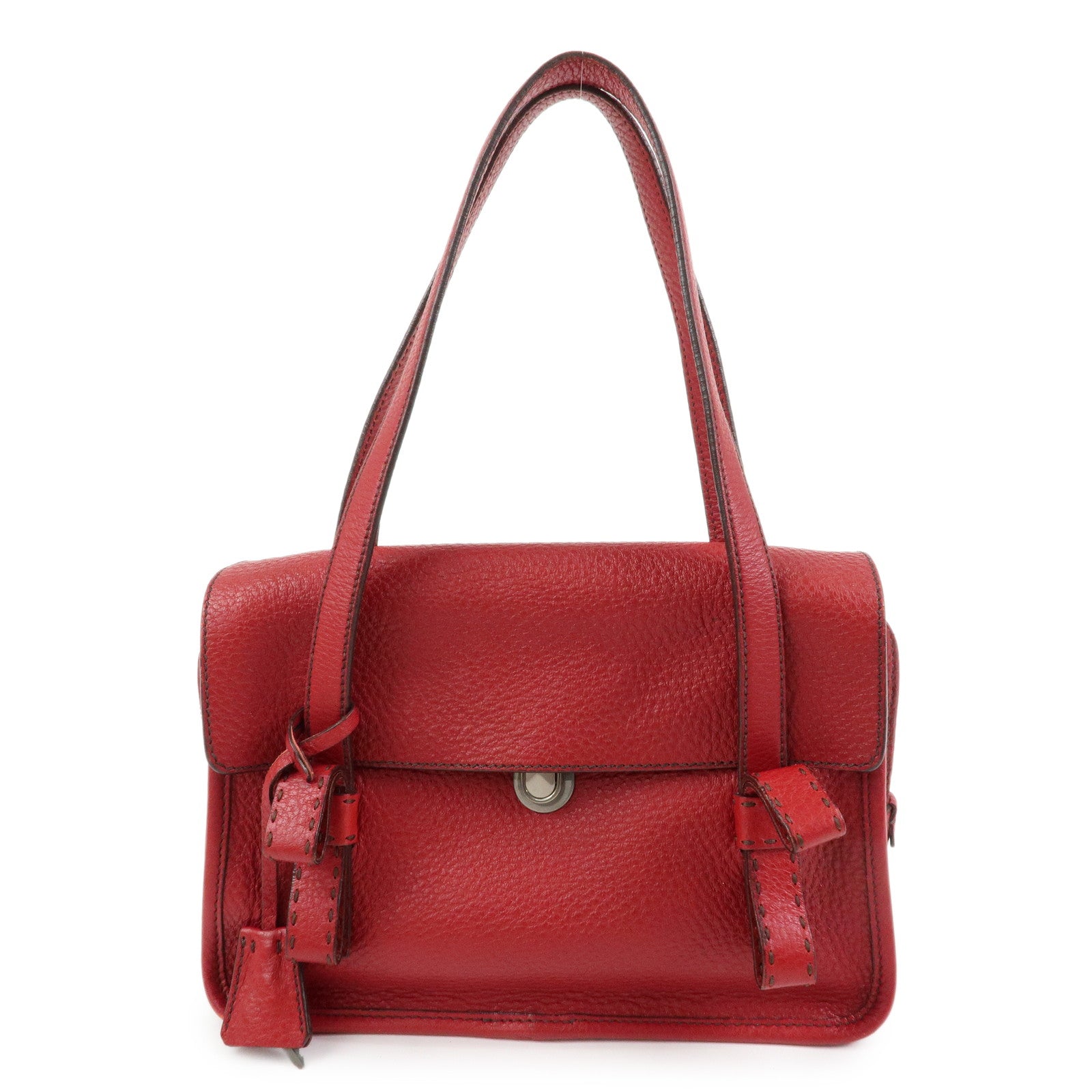 PRADA Triangle Logo Leather Shoulder Bag Satchel Bag Hand Bag Red