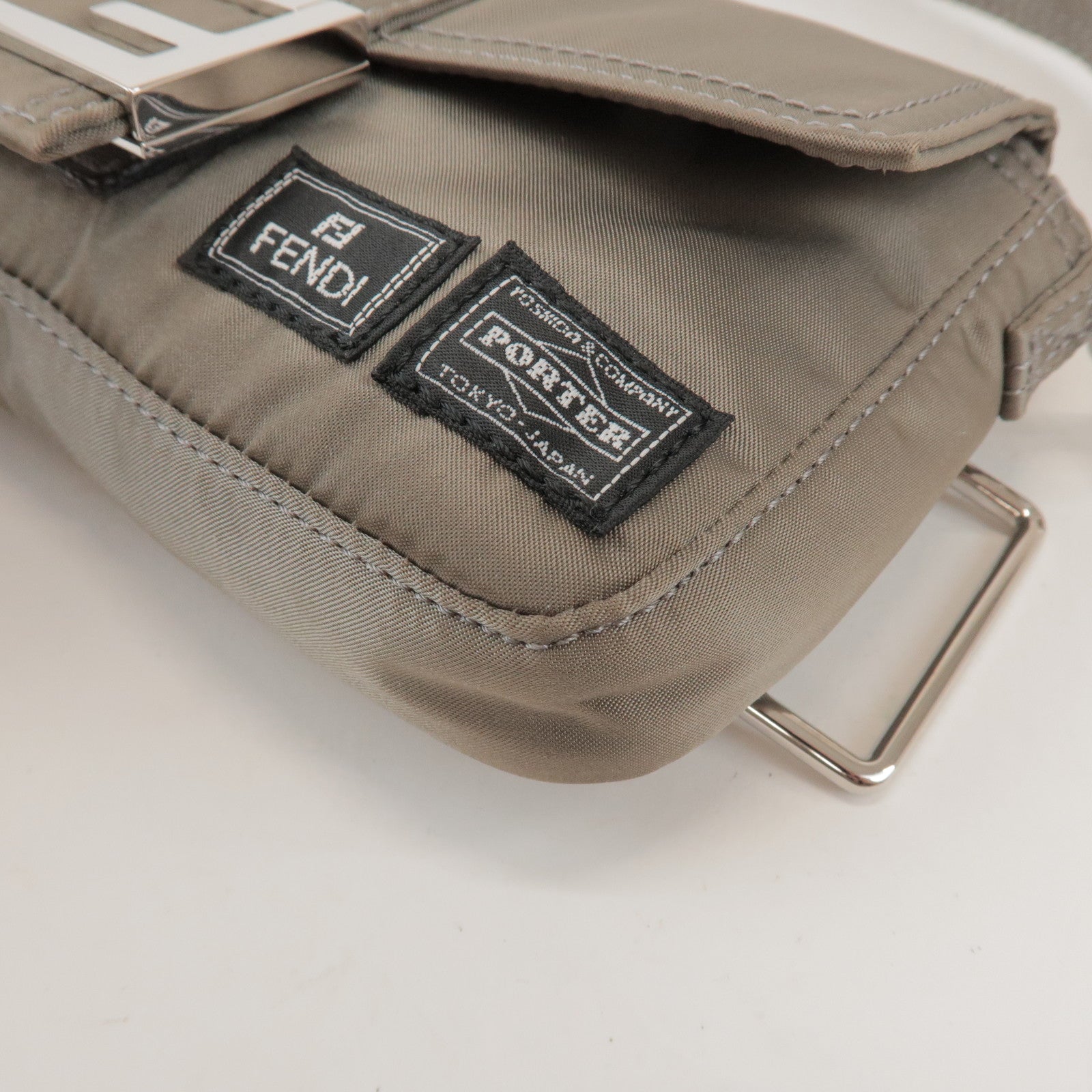 FENDI × PORTER Nylon Leather Baguette Mini 2WAY Bag Grey 7AS138