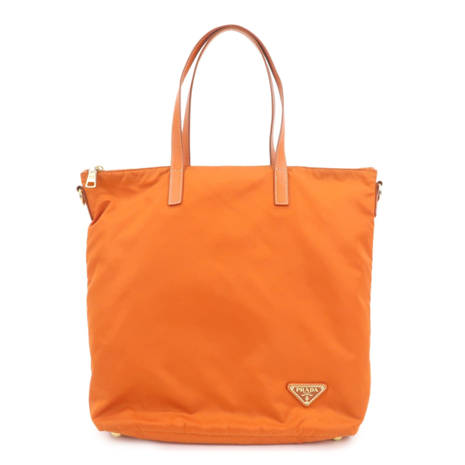 PRADA Nylon Saffiano Leather Tote Bag Hand Bag Orange
